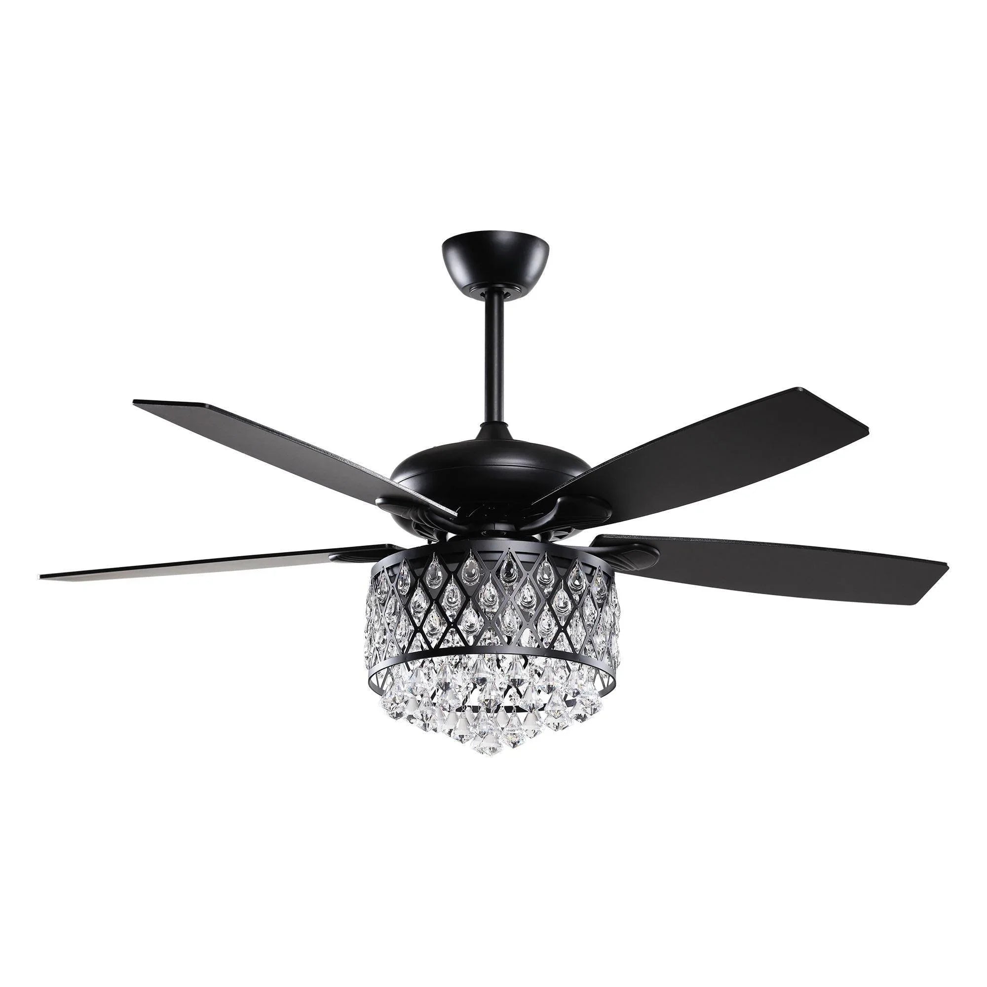 52” Wethington Modern Crystal Chandelier Ceiling Fan with Light And Remote Control Black