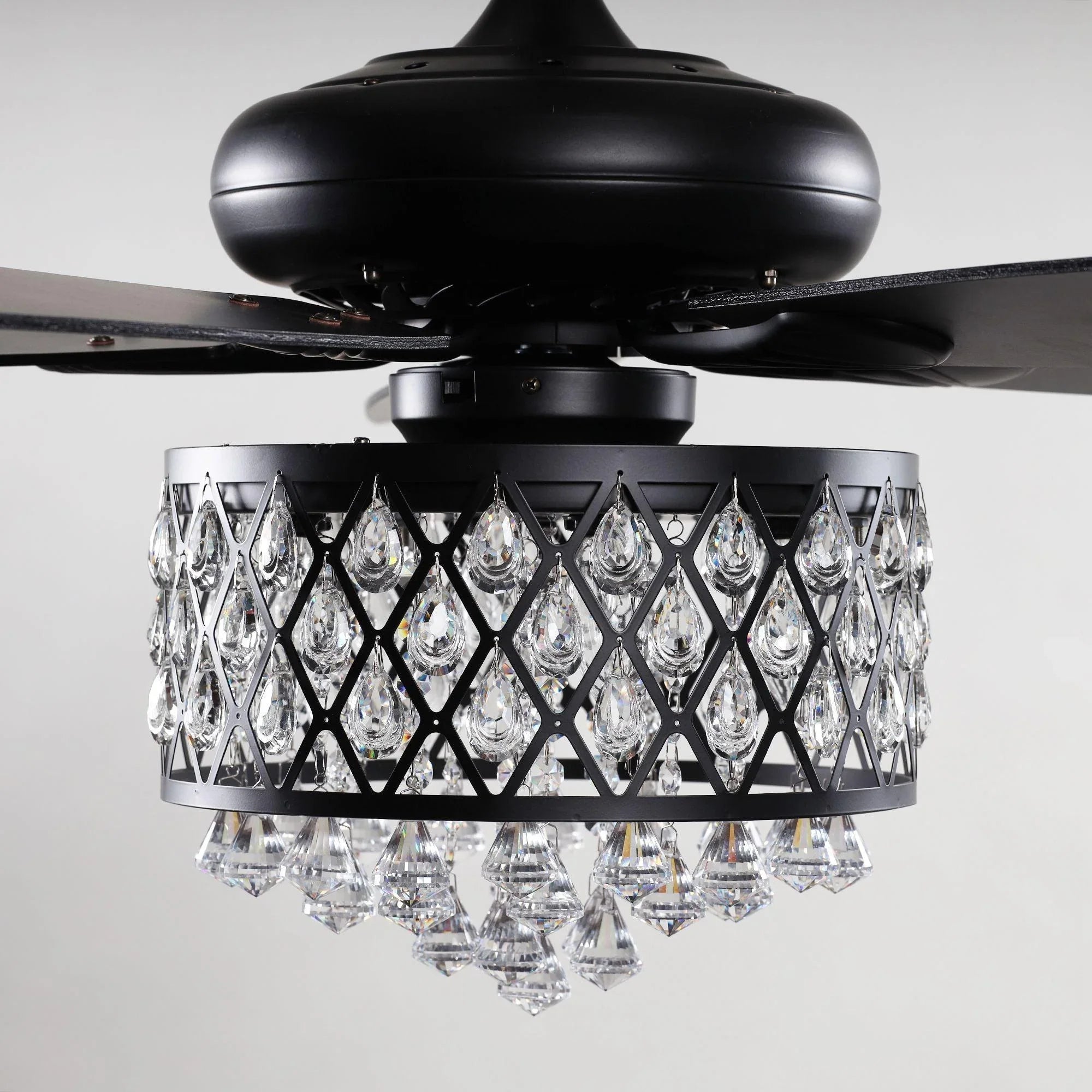 52” Wethington Modern Crystal Chandelier Ceiling Fan with Light And Remote Control Black