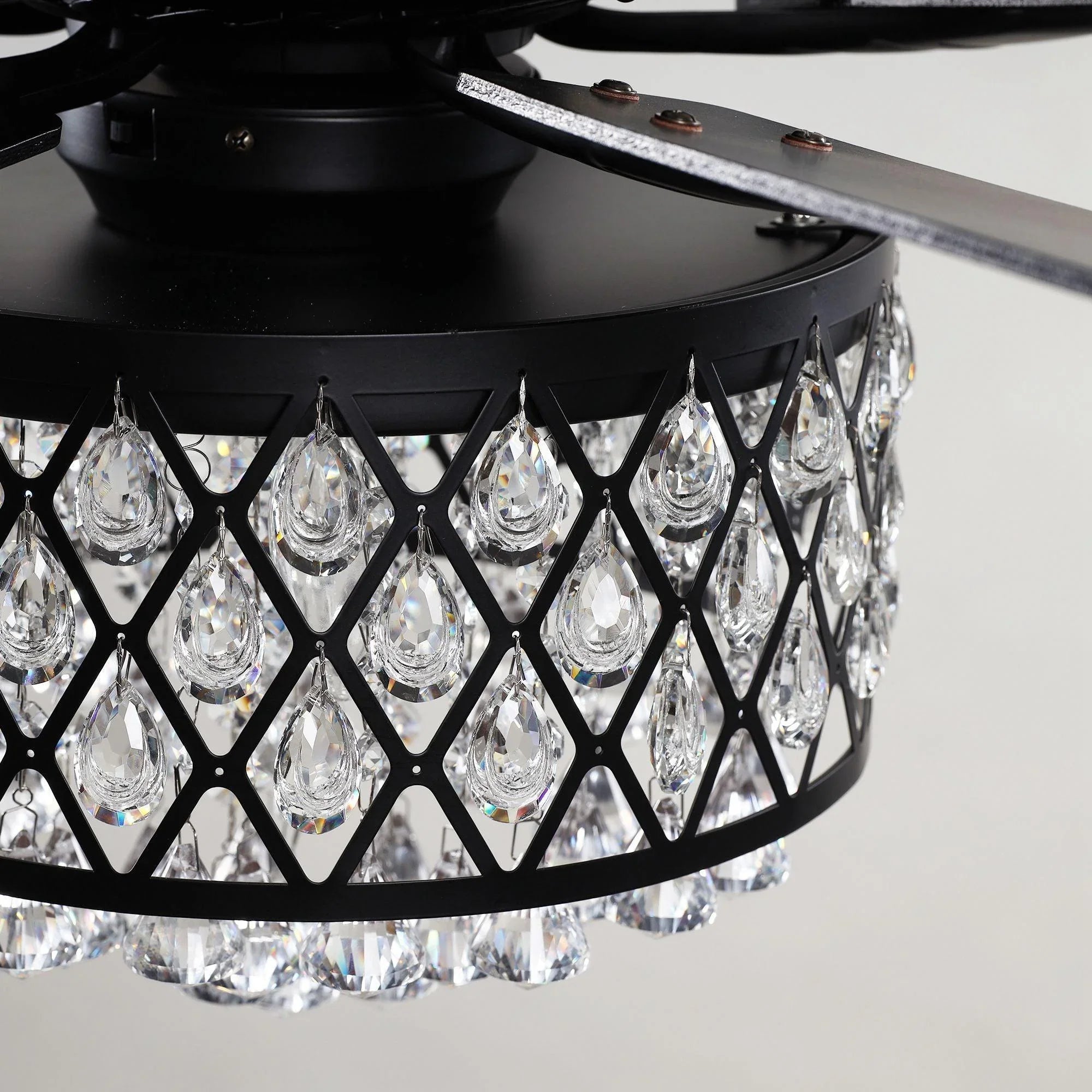 52” Wethington Modern Crystal Chandelier Ceiling Fan with Light And Remote Control Black