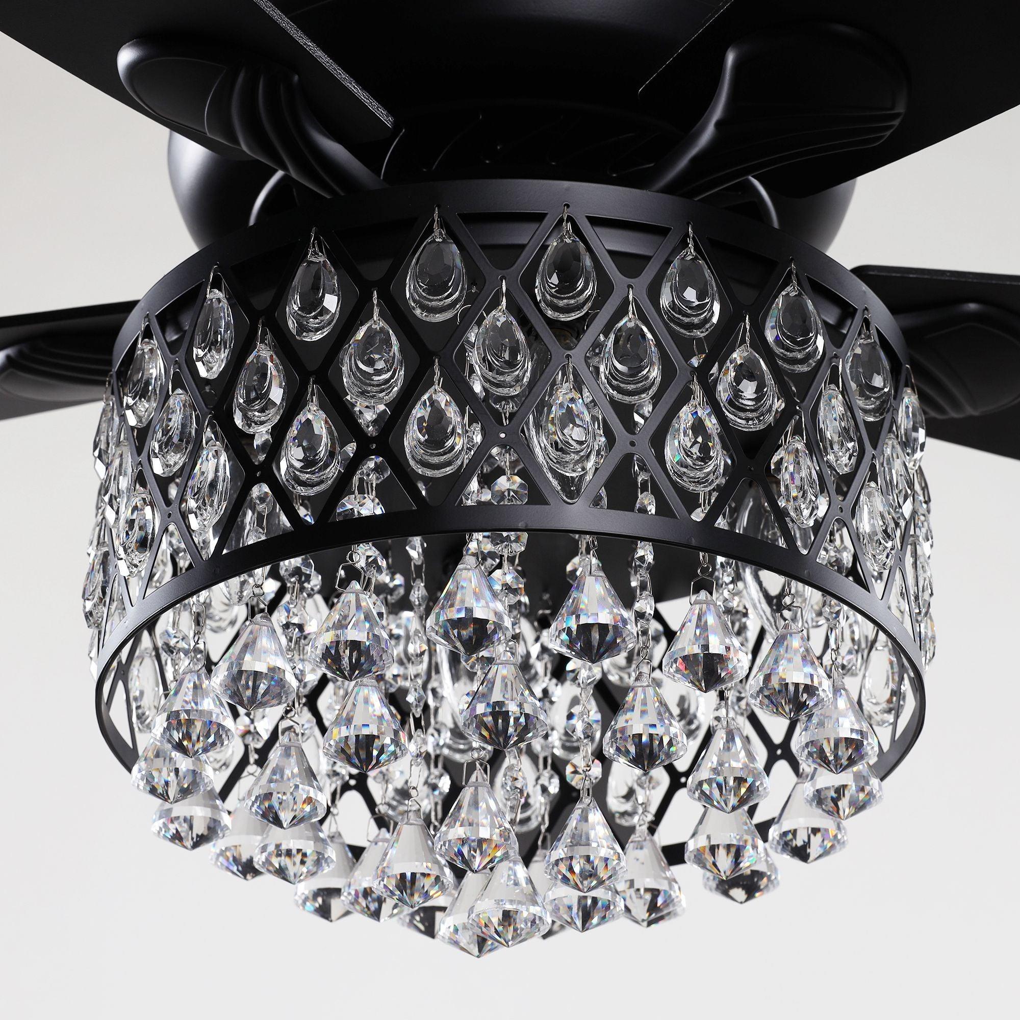 52” Wethington Modern Crystal Chandelier Ceiling Fan with Light And Remote Control Black