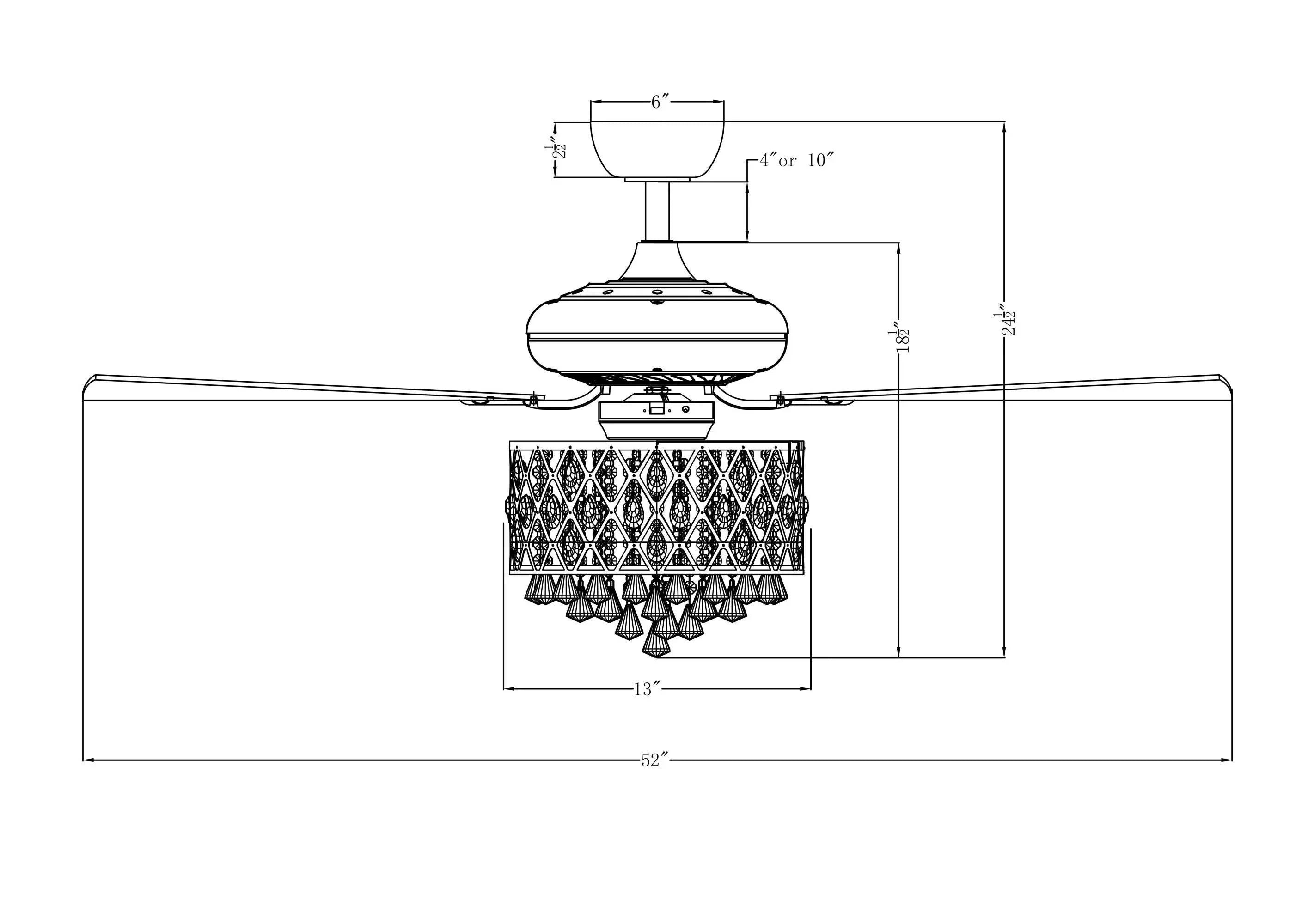 52” Wethington Modern Crystal Chandelier Ceiling Fan with Light And Remote Control Black