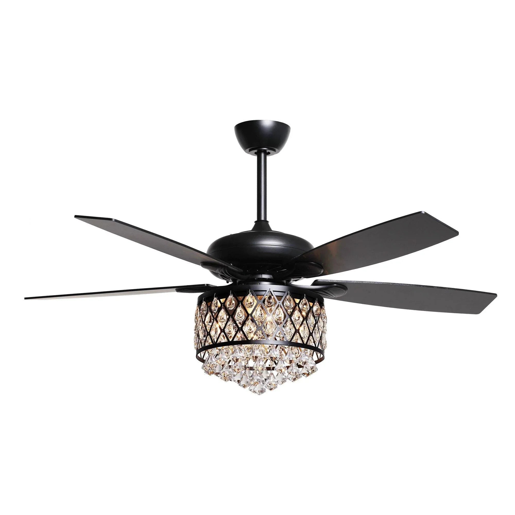 52” Wethington Modern Crystal Chandelier Ceiling Fan with Light And Remote Control Black