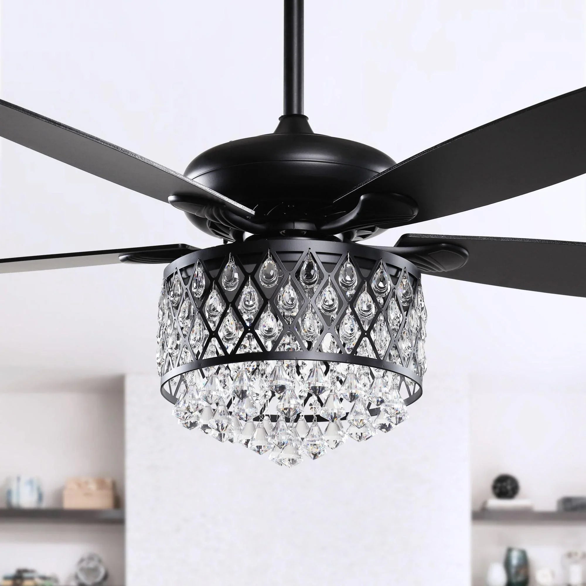 52” Wethington Modern Crystal Chandelier Ceiling Fan with Light And Remote Control Black