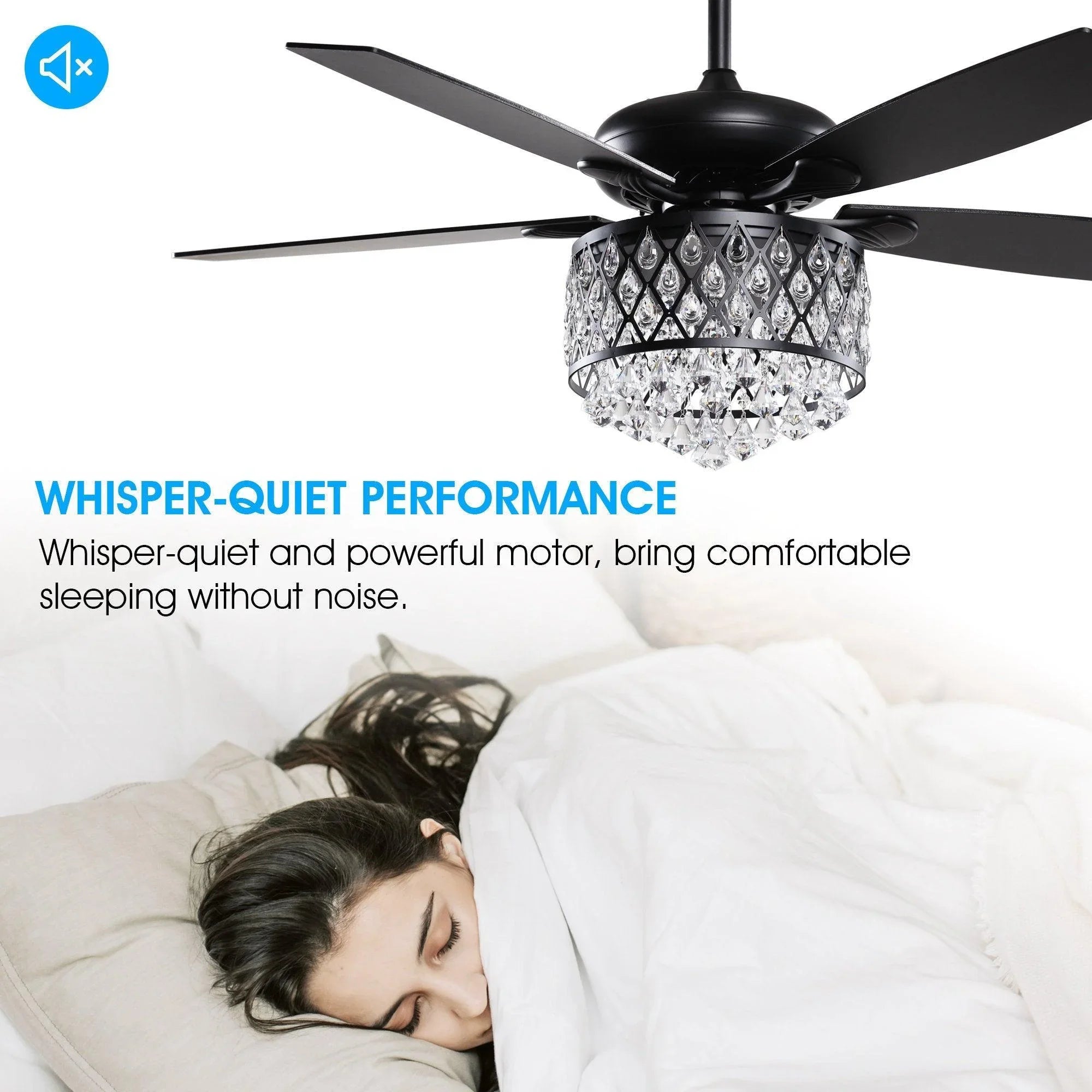 52” Wethington Modern Crystal Chandelier Ceiling Fan with Light And Remote Control Black