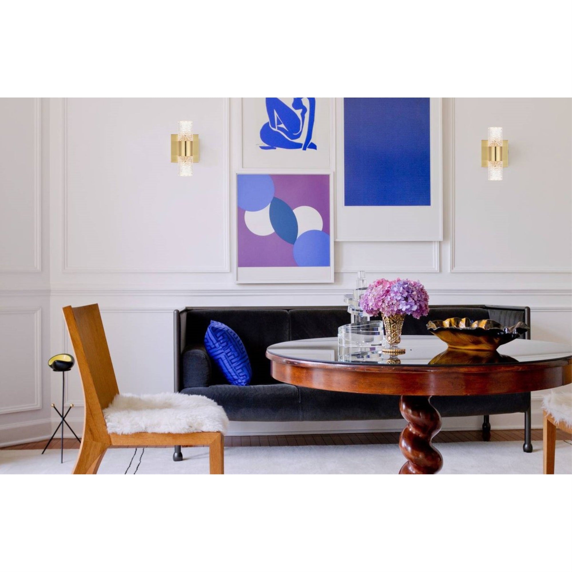 Elegant Lighting Vega 2-Light Gold LED Wall Sconce, Modern Design, Alloy Steel & Glass, 4.53"x4.53"x8.66"