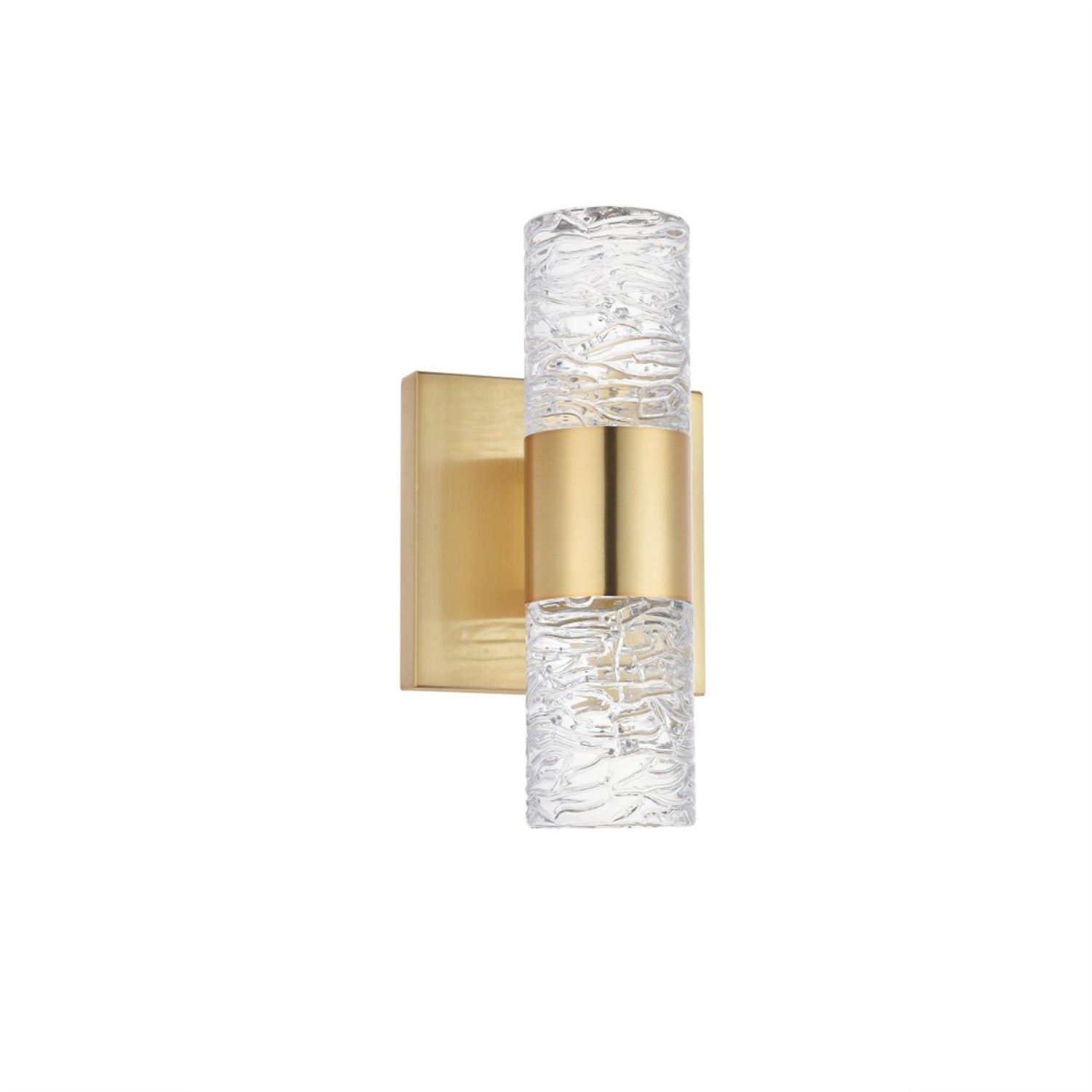 Elegant Lighting Vega 2-Light Gold LED Wall Sconce, Modern Design, Alloy Steel & Glass, 4.53"x4.53"x8.66"