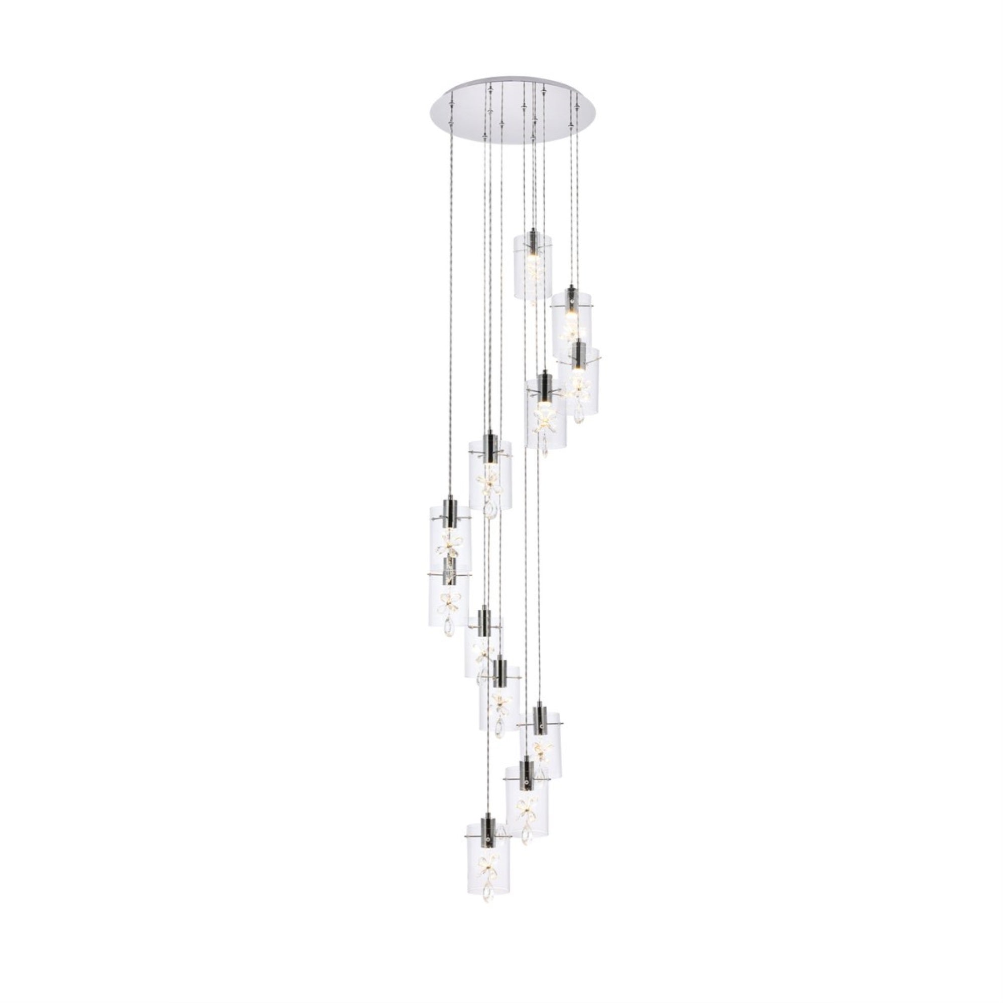 Elegant Lighting Hana 12 Lights Pendant, Chrome Finish, Glass & Metal, Model 5202D22C, Ideal for Living Room, Kitchen, Bedroom, Hallway