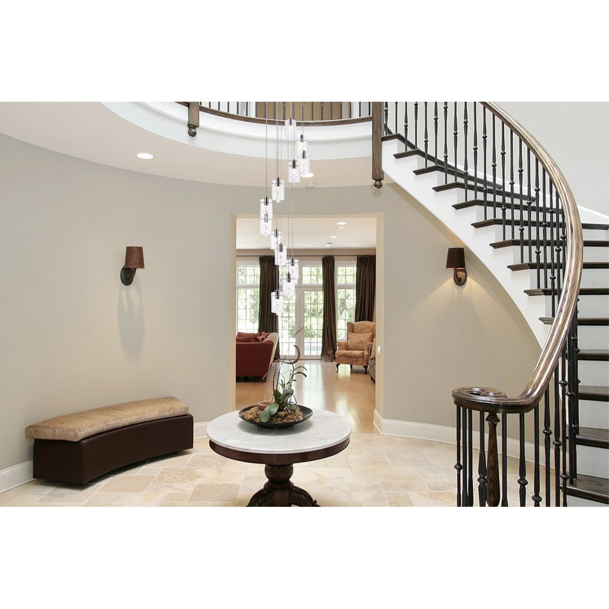 Elegant Lighting Hana 12 Lights Pendant, Chrome Finish, Glass & Metal, Model 5202D22C, Ideal for Living Room, Kitchen, Bedroom, Hallway