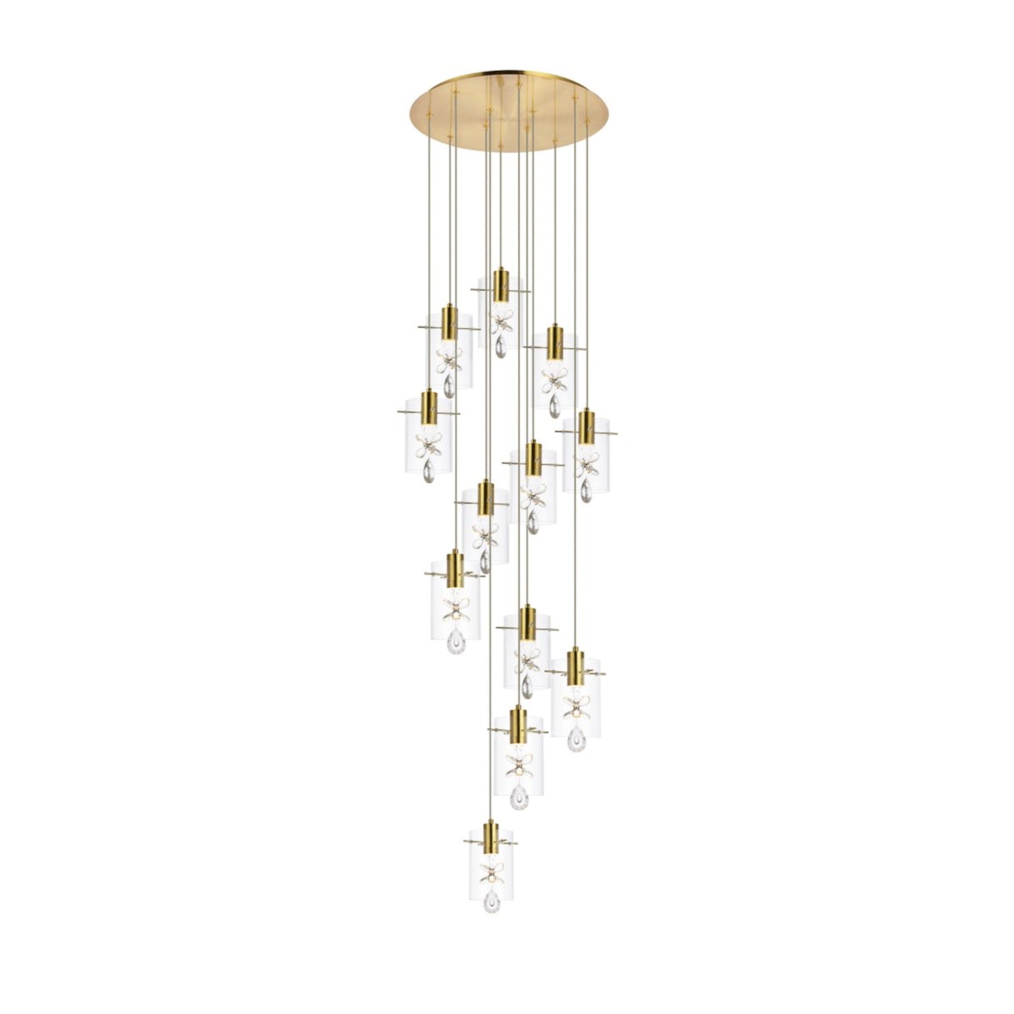 Elegant Lighting Hana 12-Light Pendant, Gold, Glass & Metal, Model 5202D22G, Ideal for Living Room, Kitchen, Bedroom & Hallway