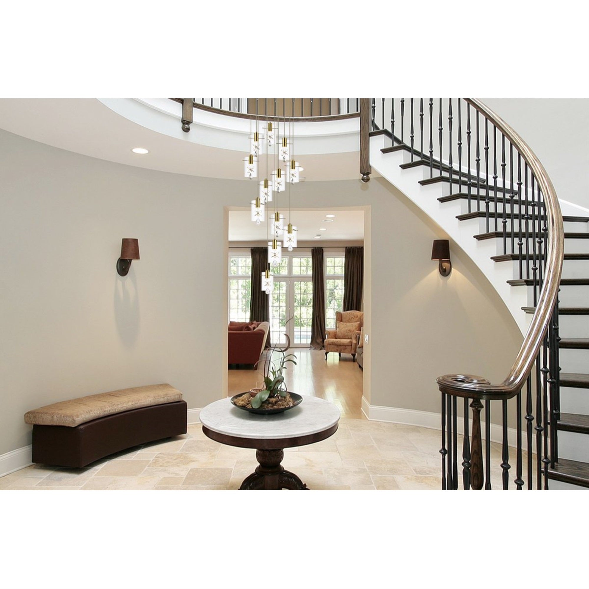 Elegant Lighting Hana 12-Light Pendant, Gold, Glass & Metal, Model 5202D22G, Ideal for Living Room, Kitchen, Bedroom & Hallway