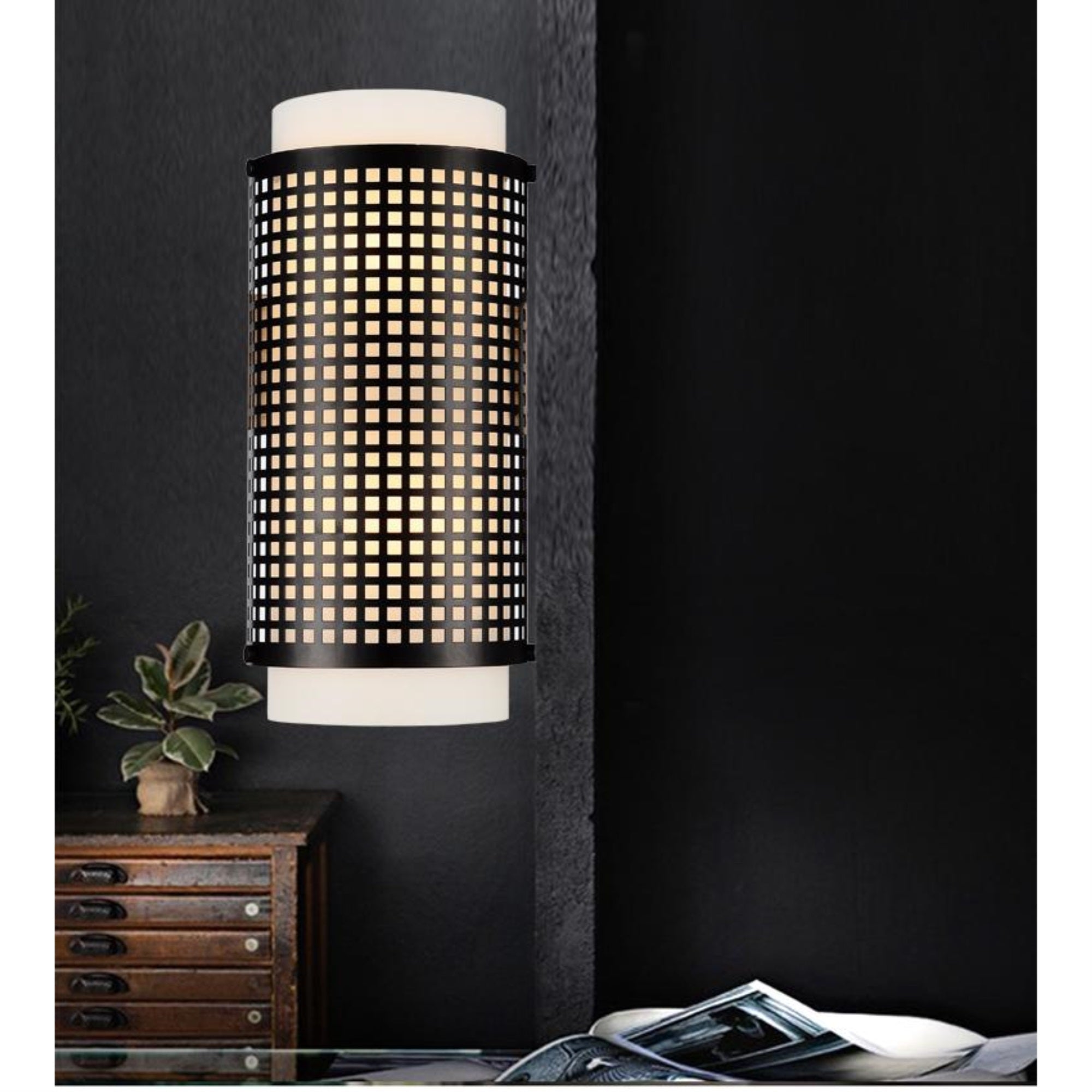 CWI Lighting Checkered 2 Light Wall Sconce, Metal, Black, Model 5209W6B