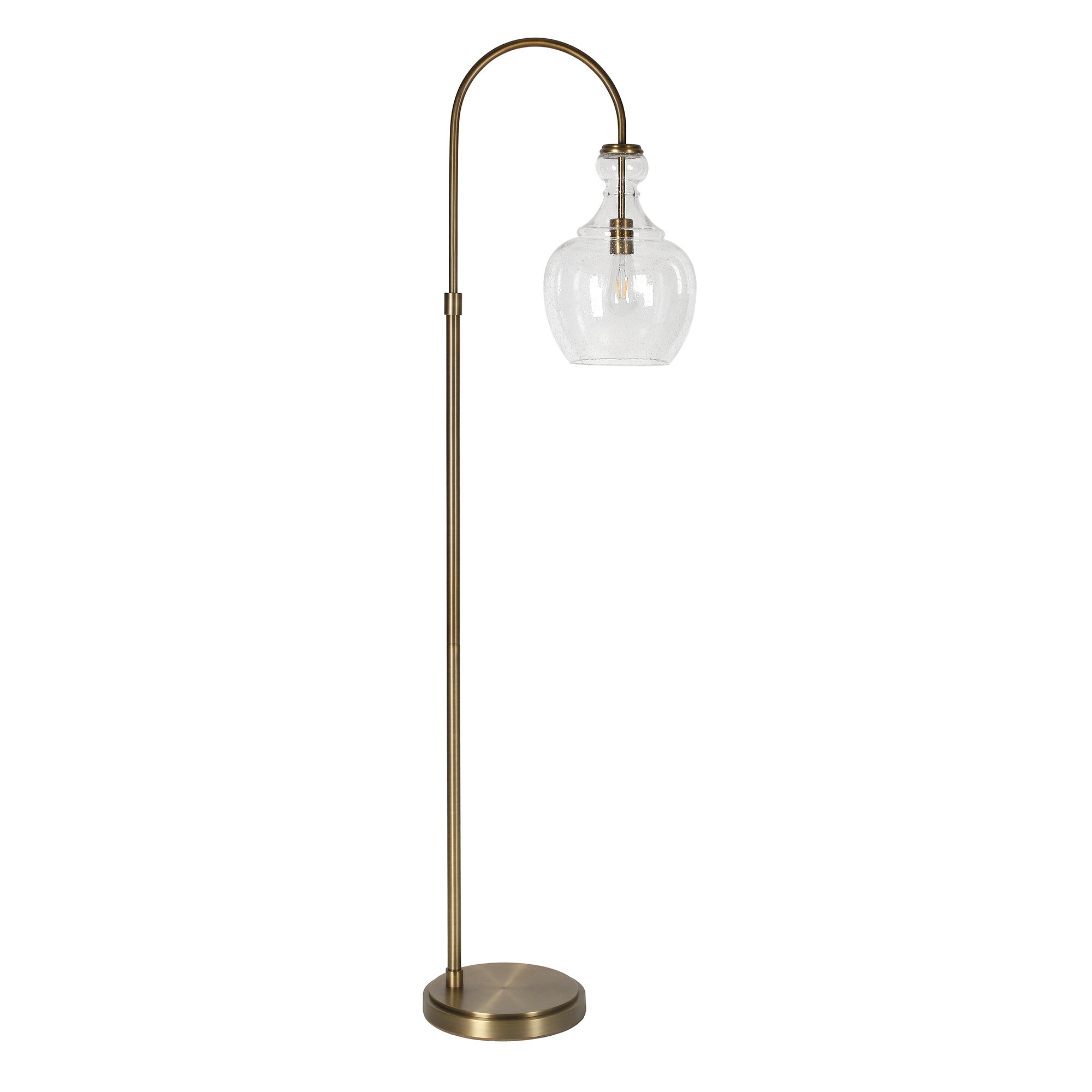 Homeroots 523384 70 In. Brass Arched Floor Lamp With Clear Seeded Glass Dome Shade