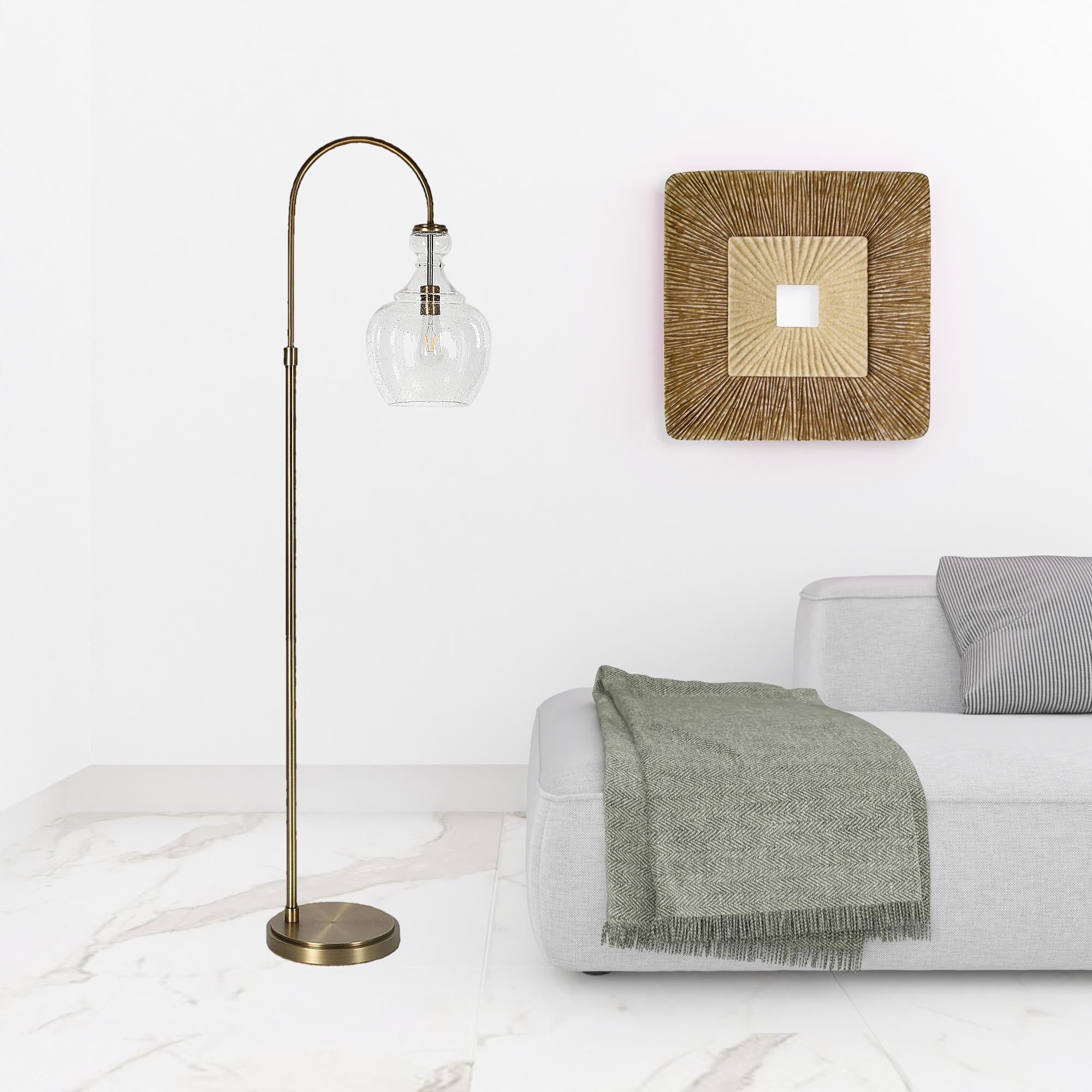 Homeroots 523384 70 In. Brass Arched Floor Lamp With Clear Seeded Glass Dome Shade