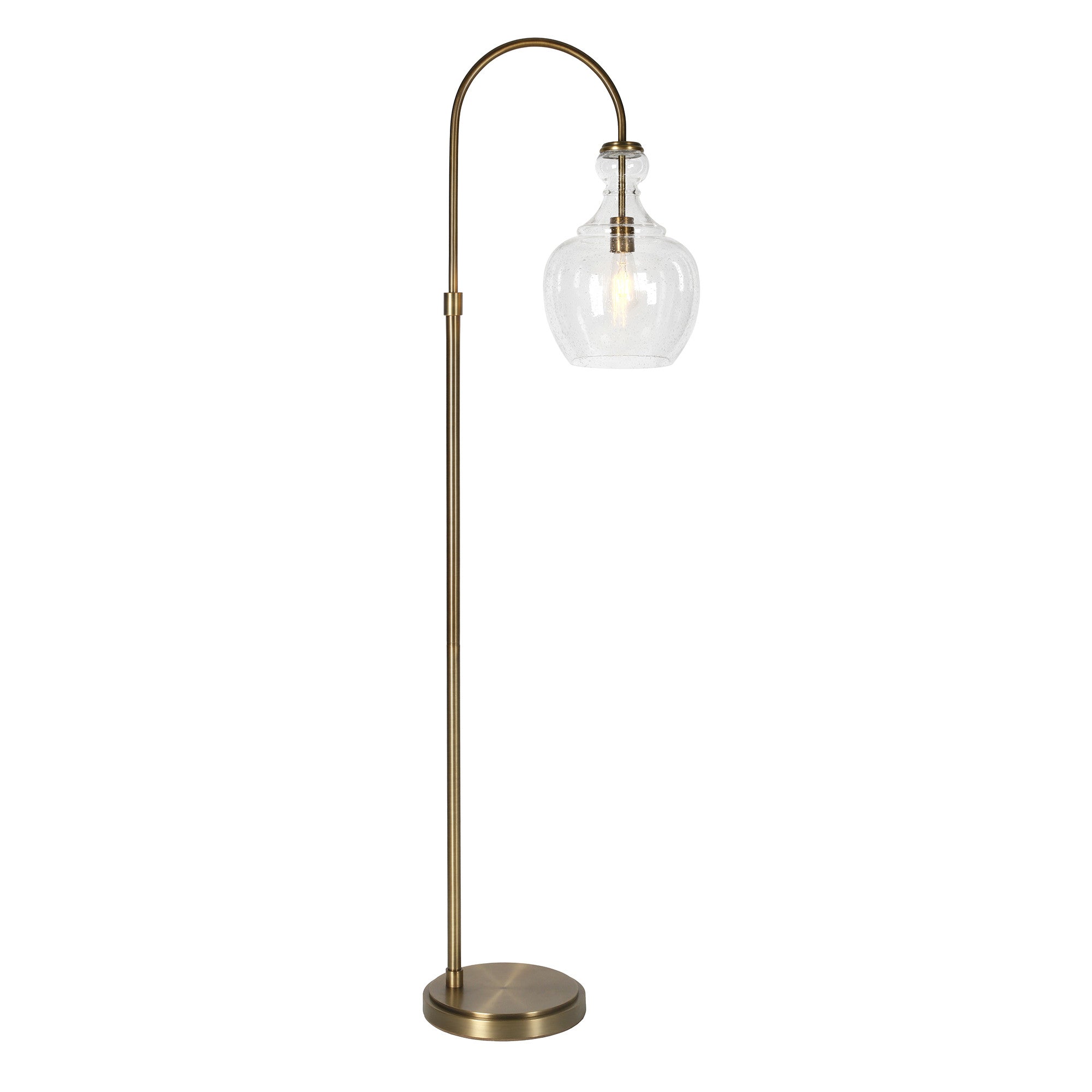 Homeroots 523384 70 In. Brass Arched Floor Lamp With Clear Seeded Glass Dome Shade