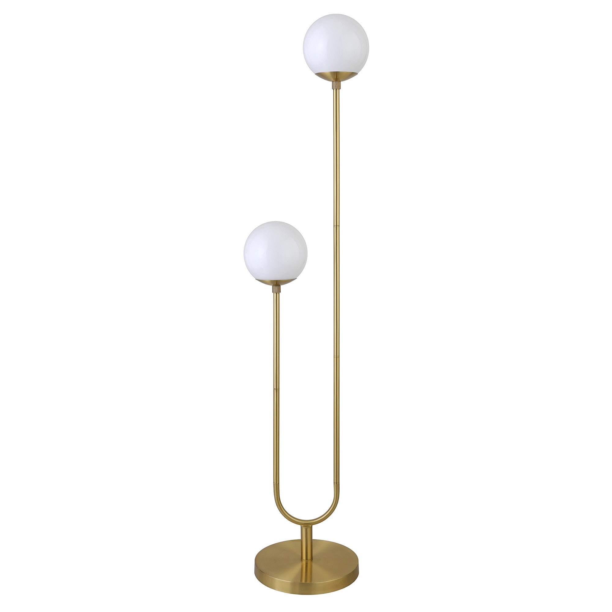 69 Brass Two Light Novelty Floor Lamp With White Frosted glass globe Shade