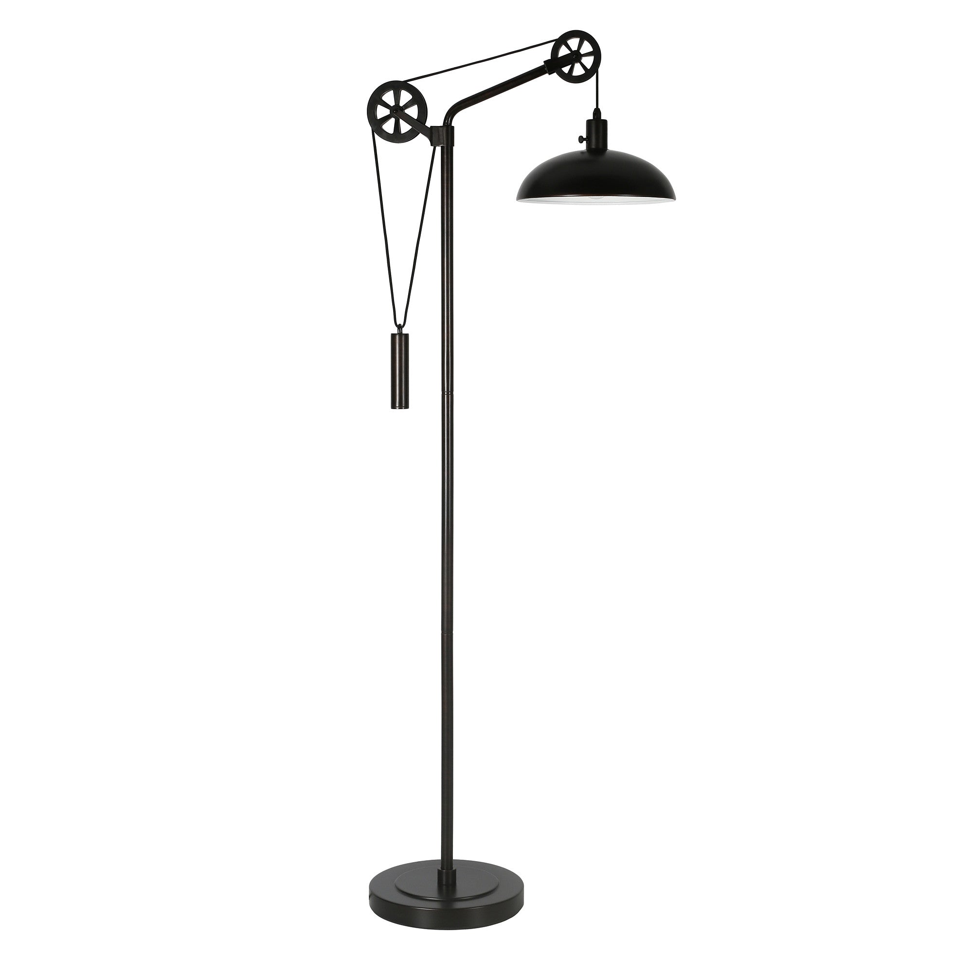 72'' Black Adjustable Reading Floor Lamp With Black Metal Dome Shade