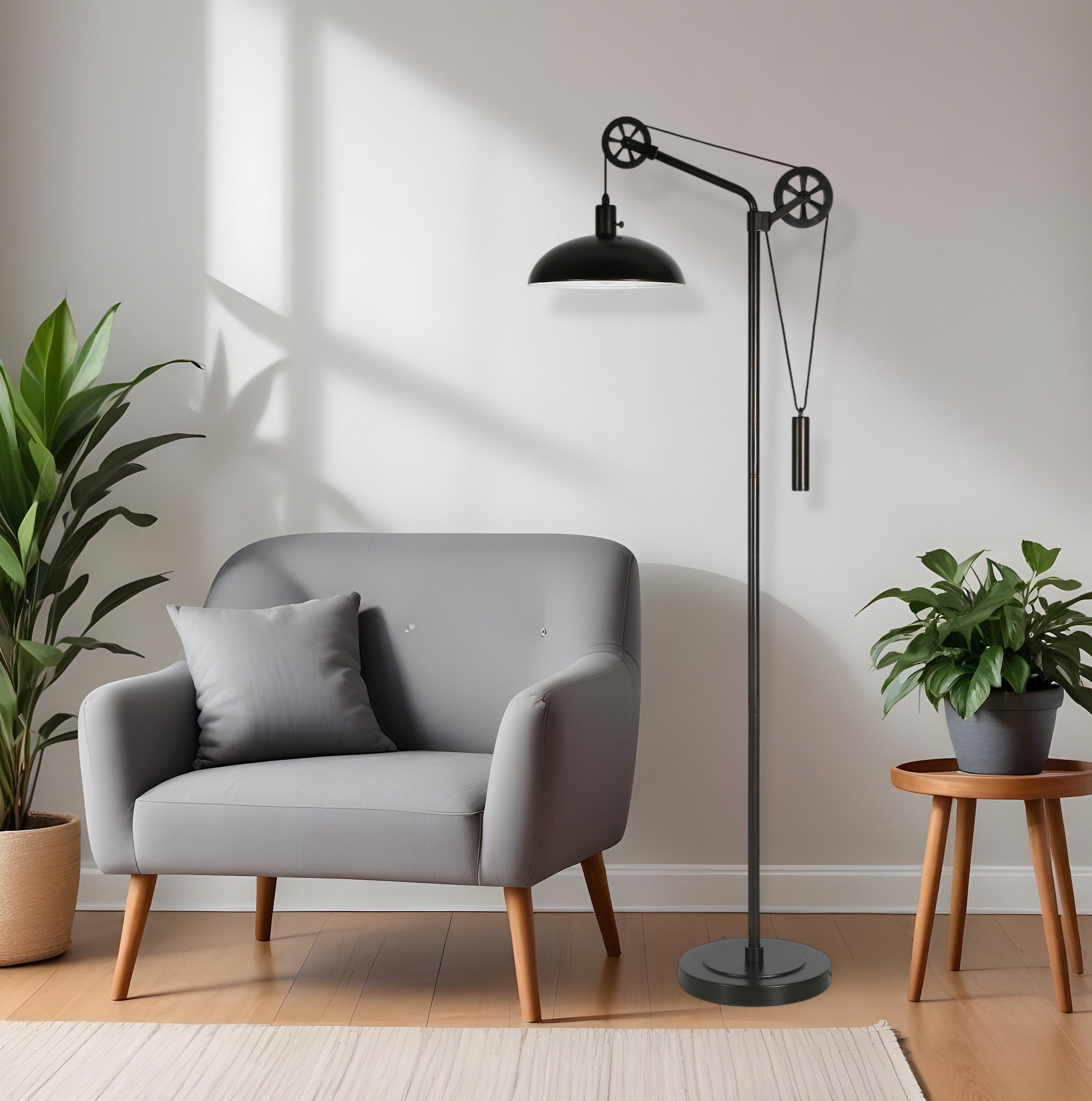 72'' Black Adjustable Reading Floor Lamp With Black Metal Dome Shade