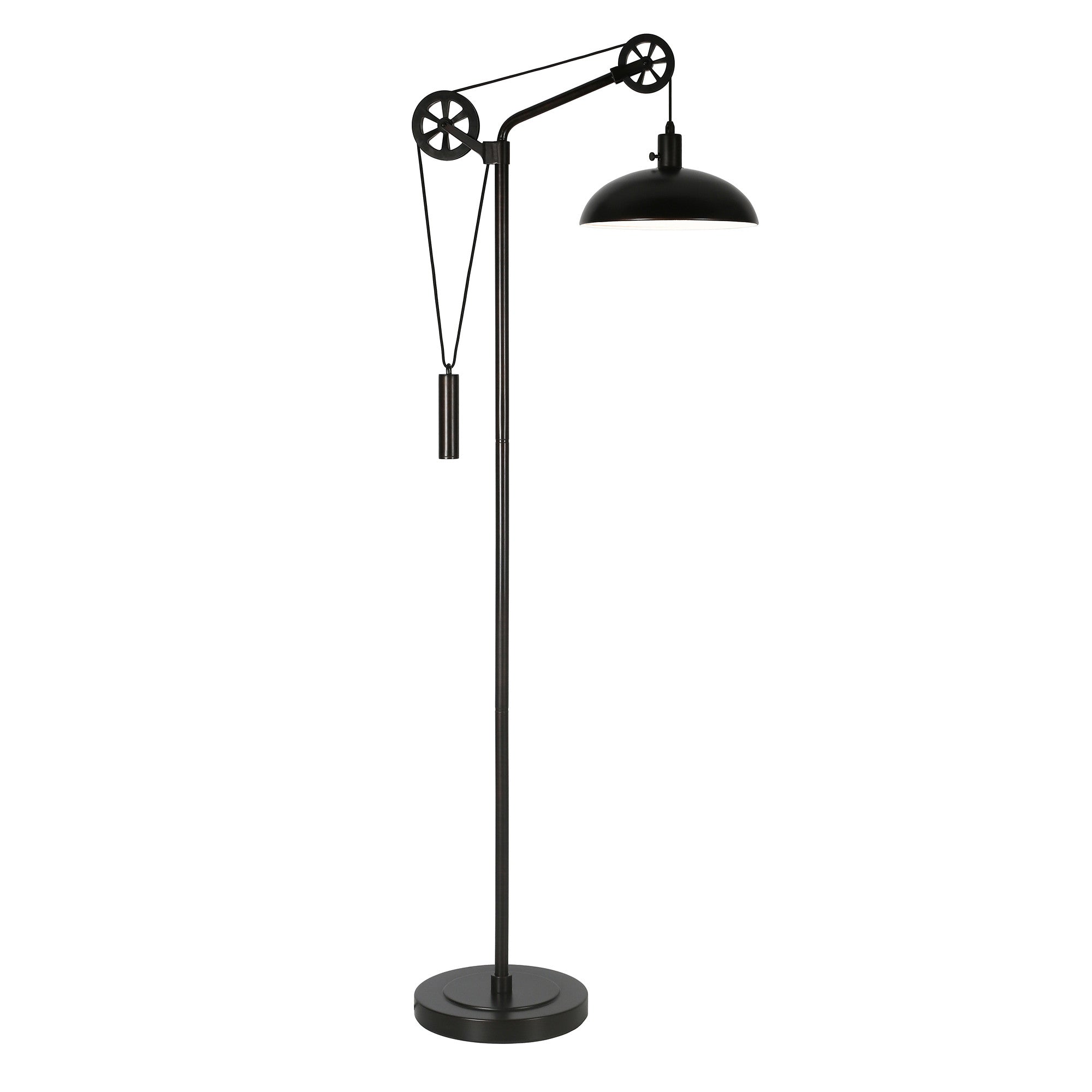 72'' Black Adjustable Reading Floor Lamp With Black Metal Dome Shade