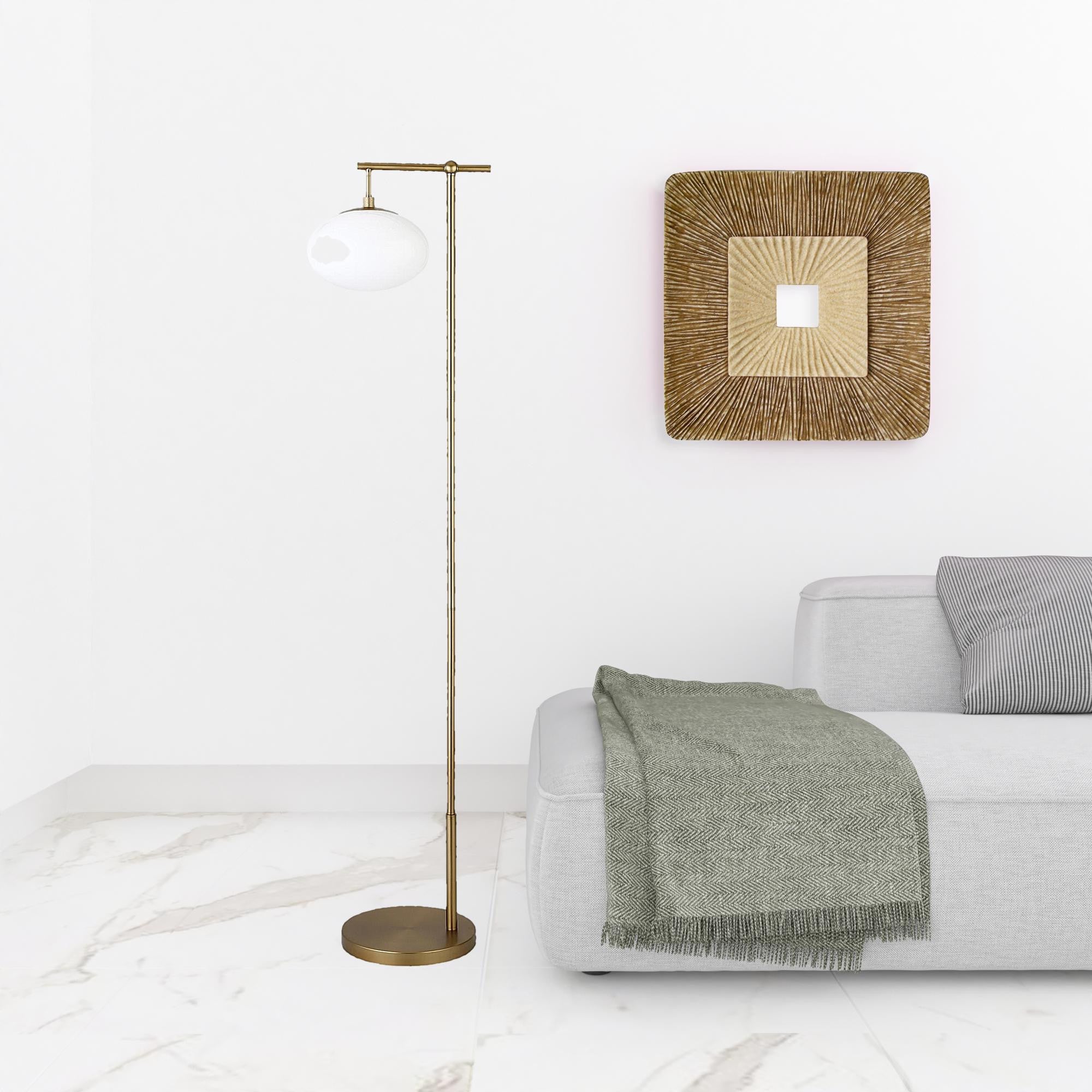 Homeroots 523520 68 In. Brass Reading Floor Lamp With White Frosted Glass Globe Shade