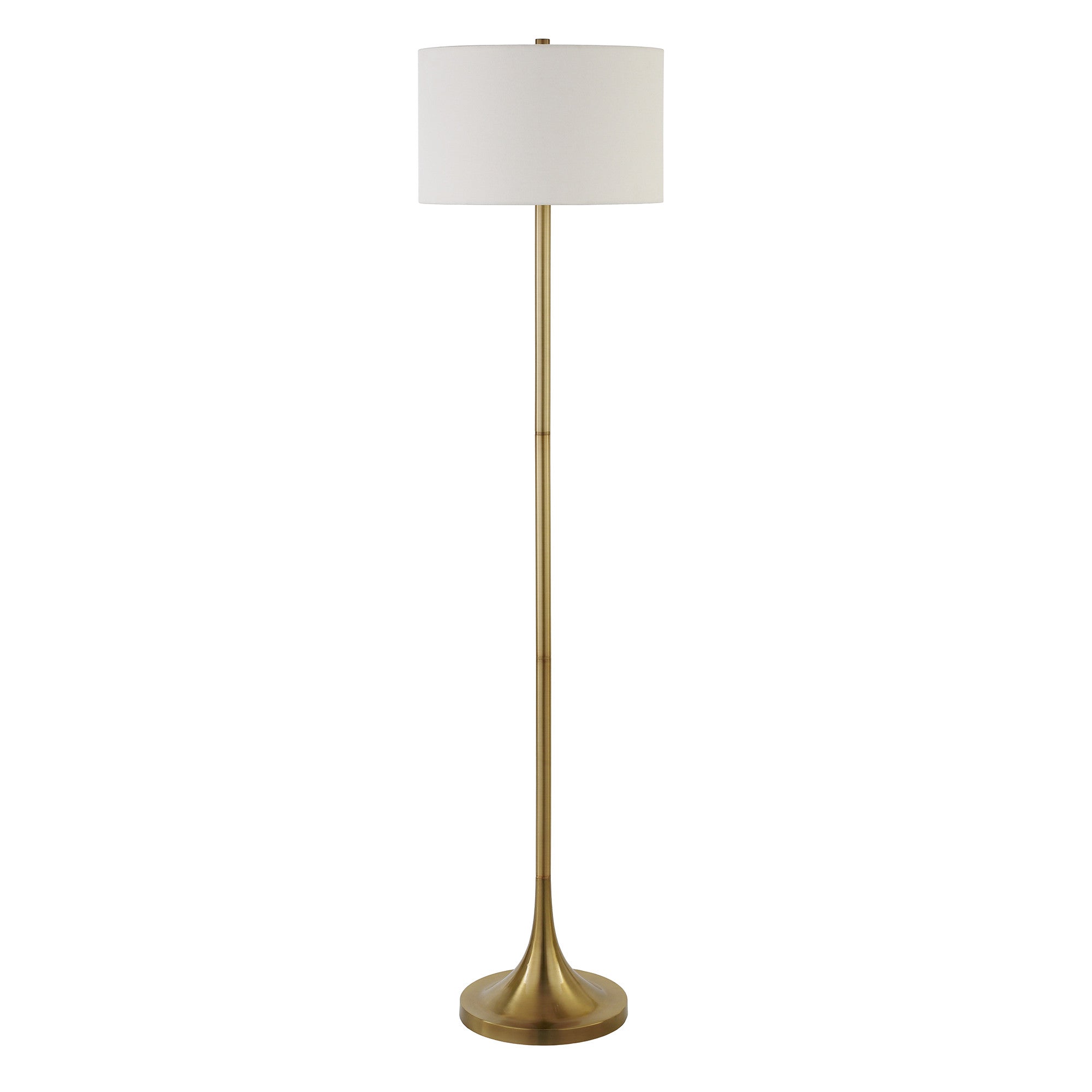 62 Brass Traditional Shaped Floor Lamp With White Frosted Glass Drum Shade