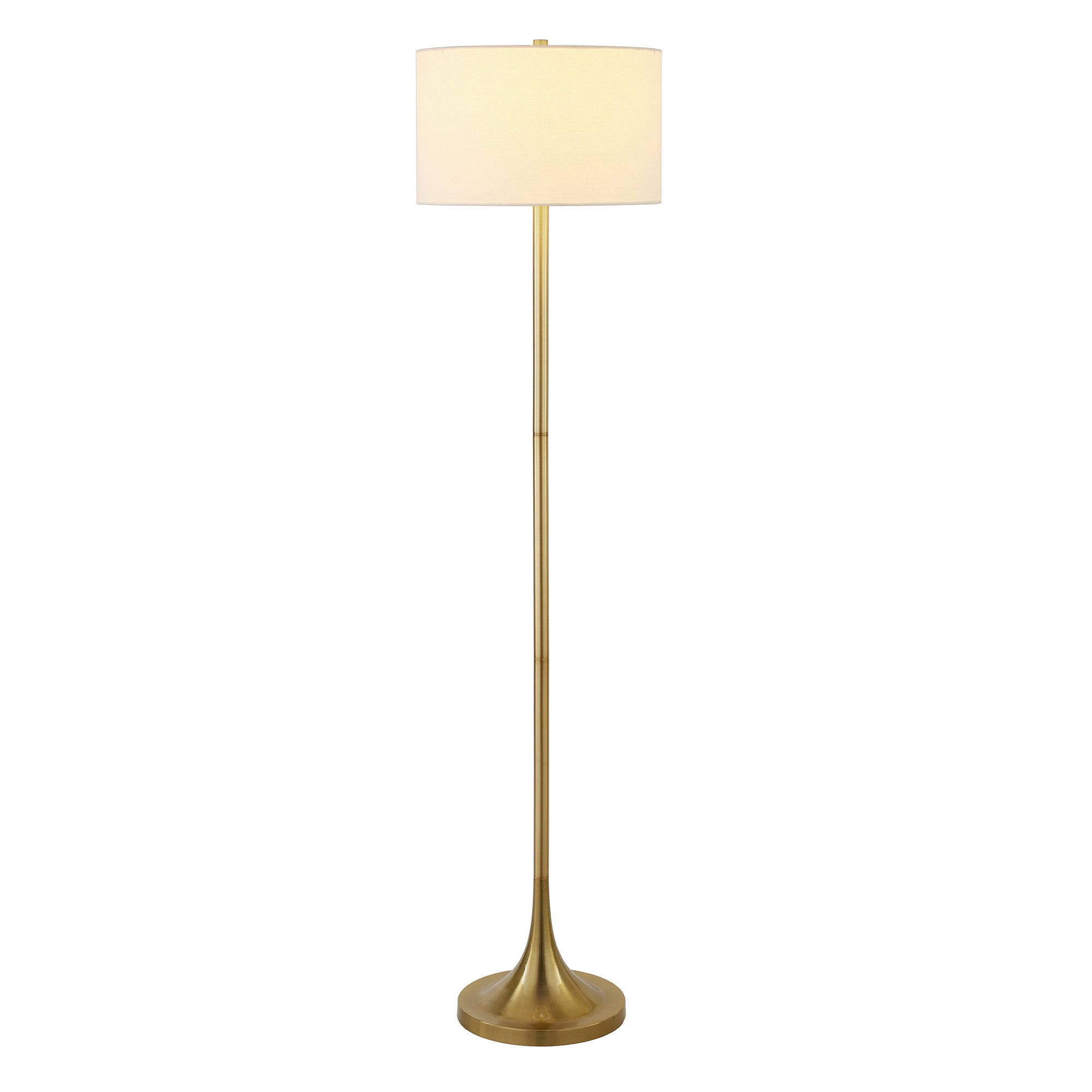 62 Brass Traditional Shaped Floor Lamp With White Frosted Glass Drum Shade