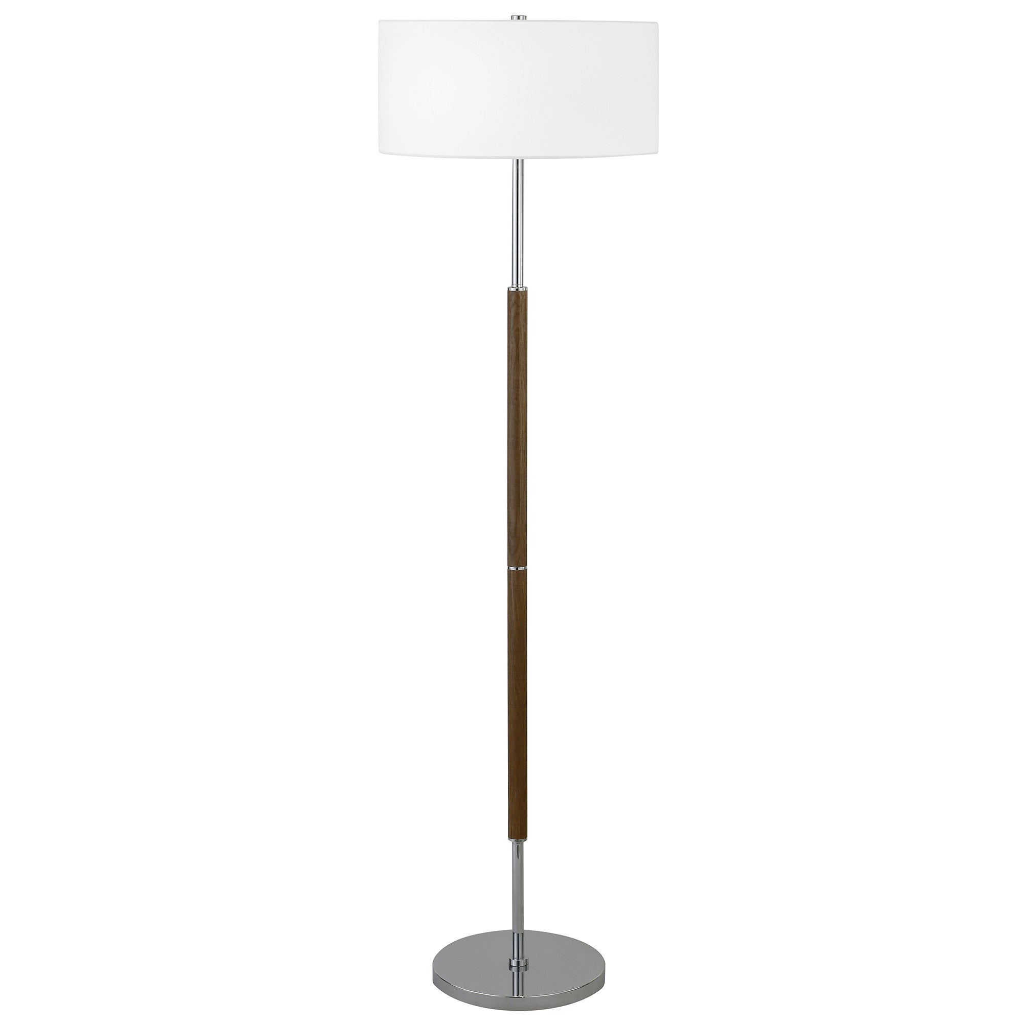 61 Nickel Two Light Traditional Shaped Floor Lamp With White Frosted glass Drum Shade