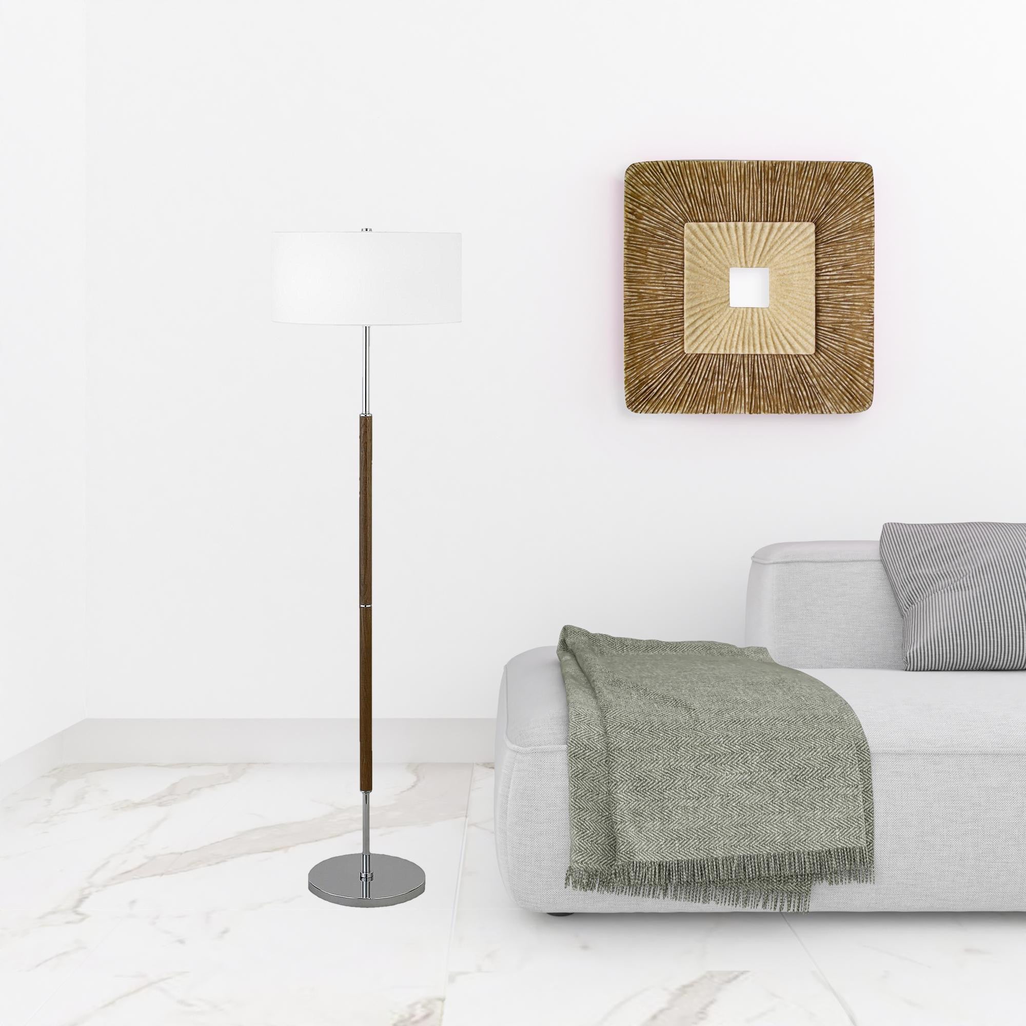 61 Nickel Two Light Traditional Shaped Floor Lamp With White Frosted glass Drum Shade