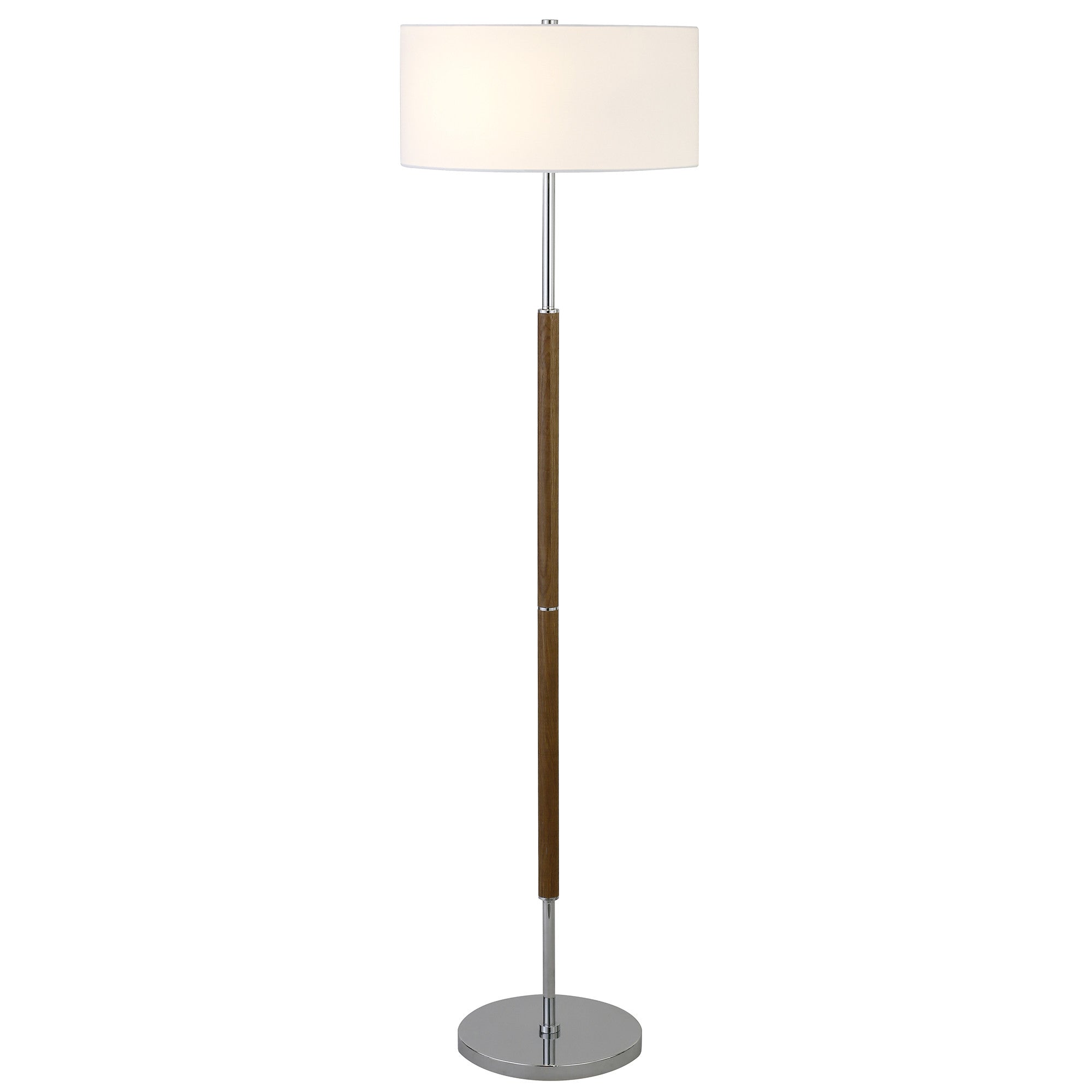 61 Nickel Two Light Traditional Shaped Floor Lamp With White Frosted glass Drum Shade