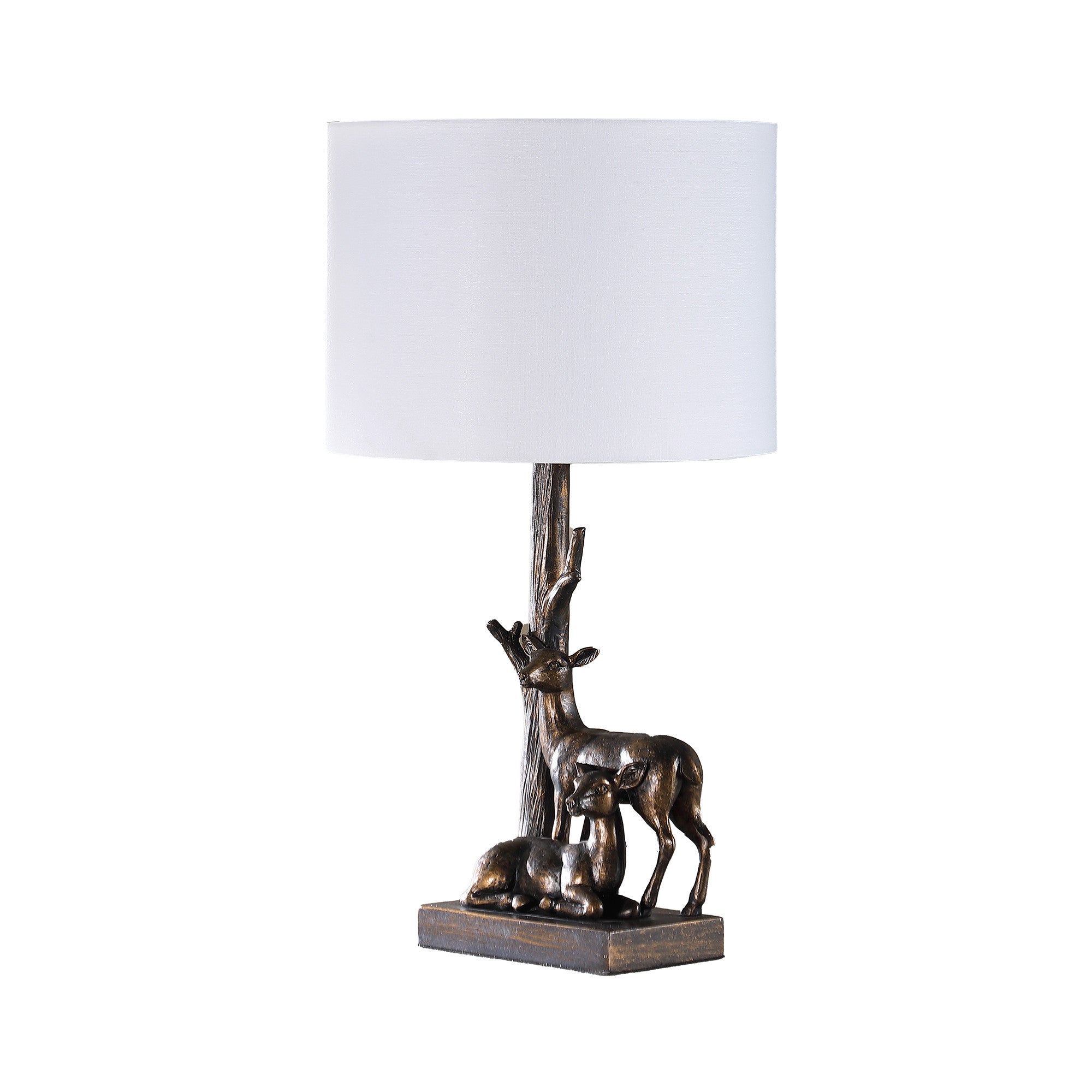 Homeroots 524259 19.75 X 11 X 11 In. Bronze Mom & Baby Deer Table Lamp With White Drum Shade