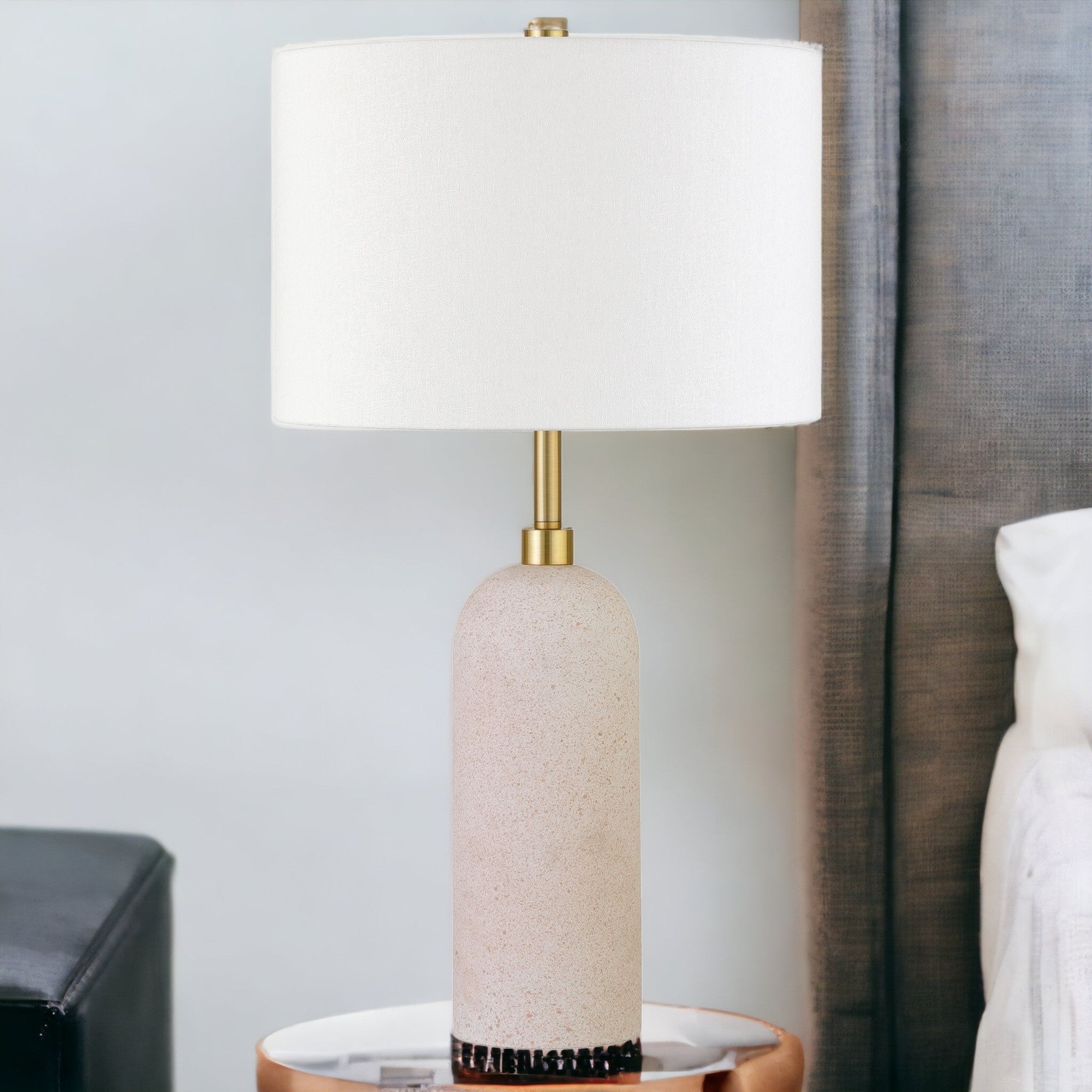 22 Sand ceramic Table Lamp With White Drum Shade