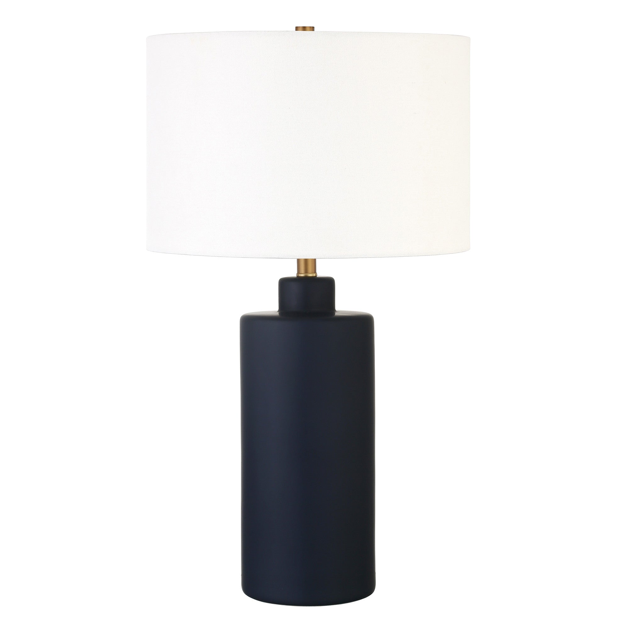 25'' Navy Blue Ceramic Cylinder Table Lamp With White Drum Shade