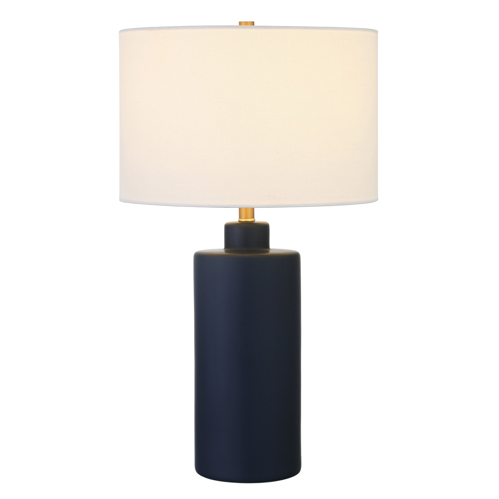 25'' Navy Blue Ceramic Cylinder Table Lamp With White Drum Shade