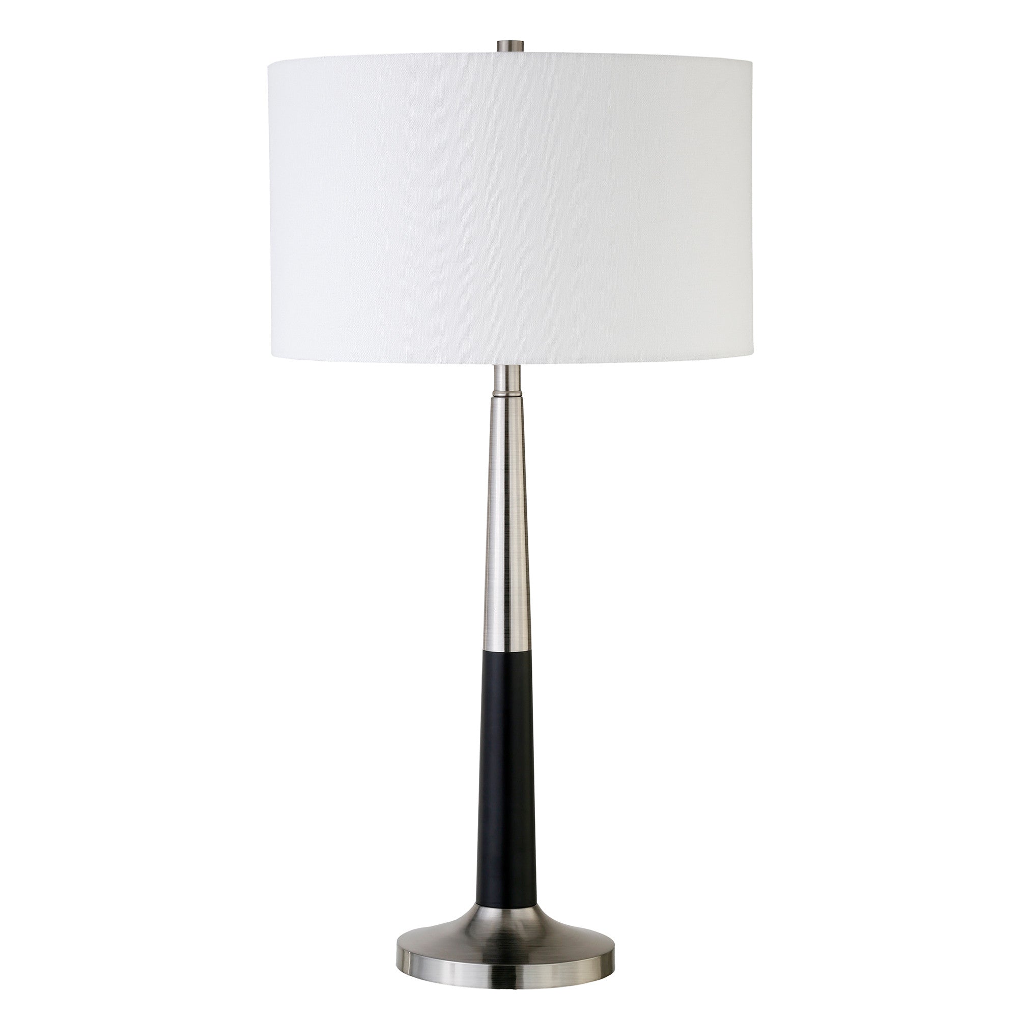 Homeroots 524439 29 In. Metal Table Lamp With White Drum Shade Black & Silver