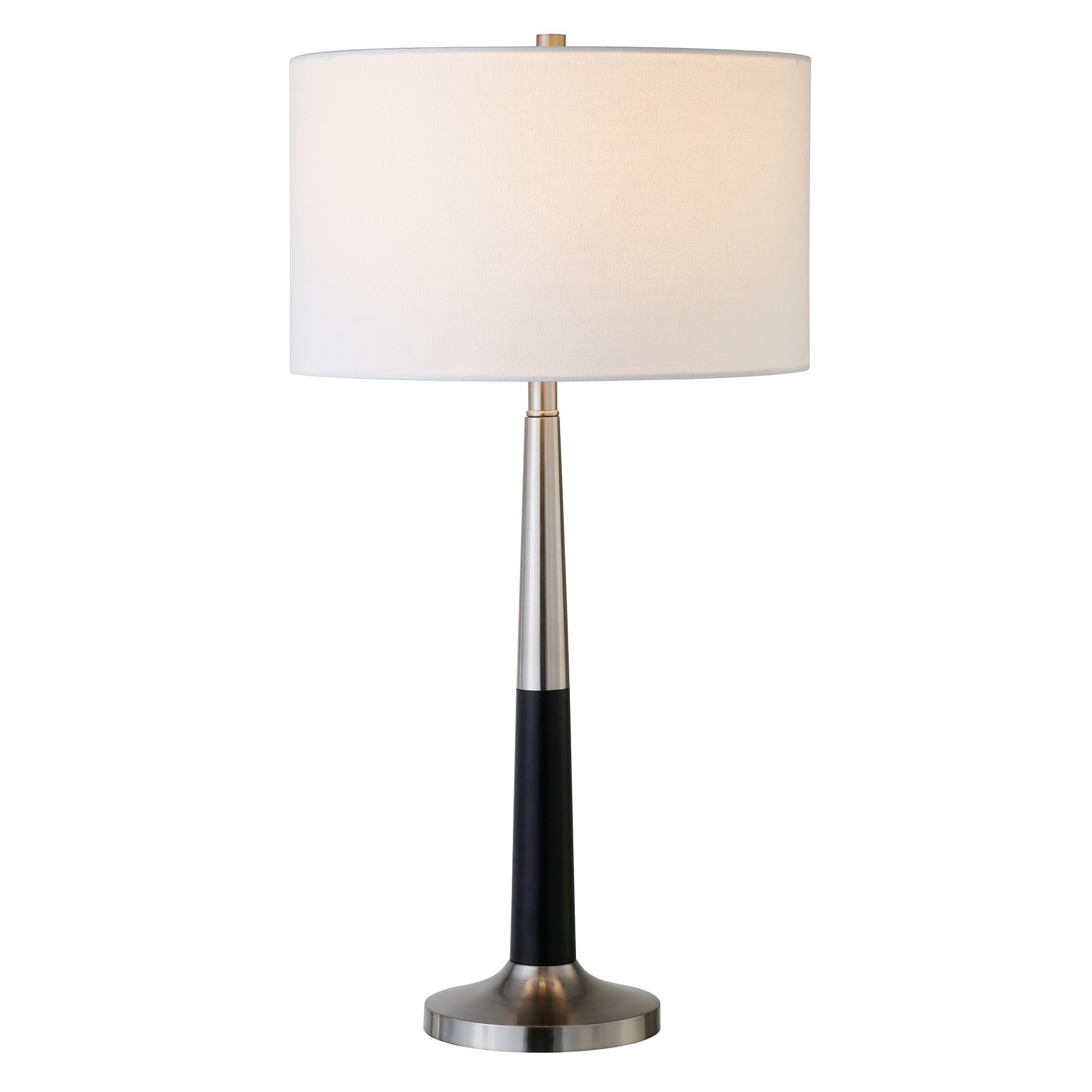 Homeroots 524439 29 In. Metal Table Lamp With White Drum Shade Black & Silver