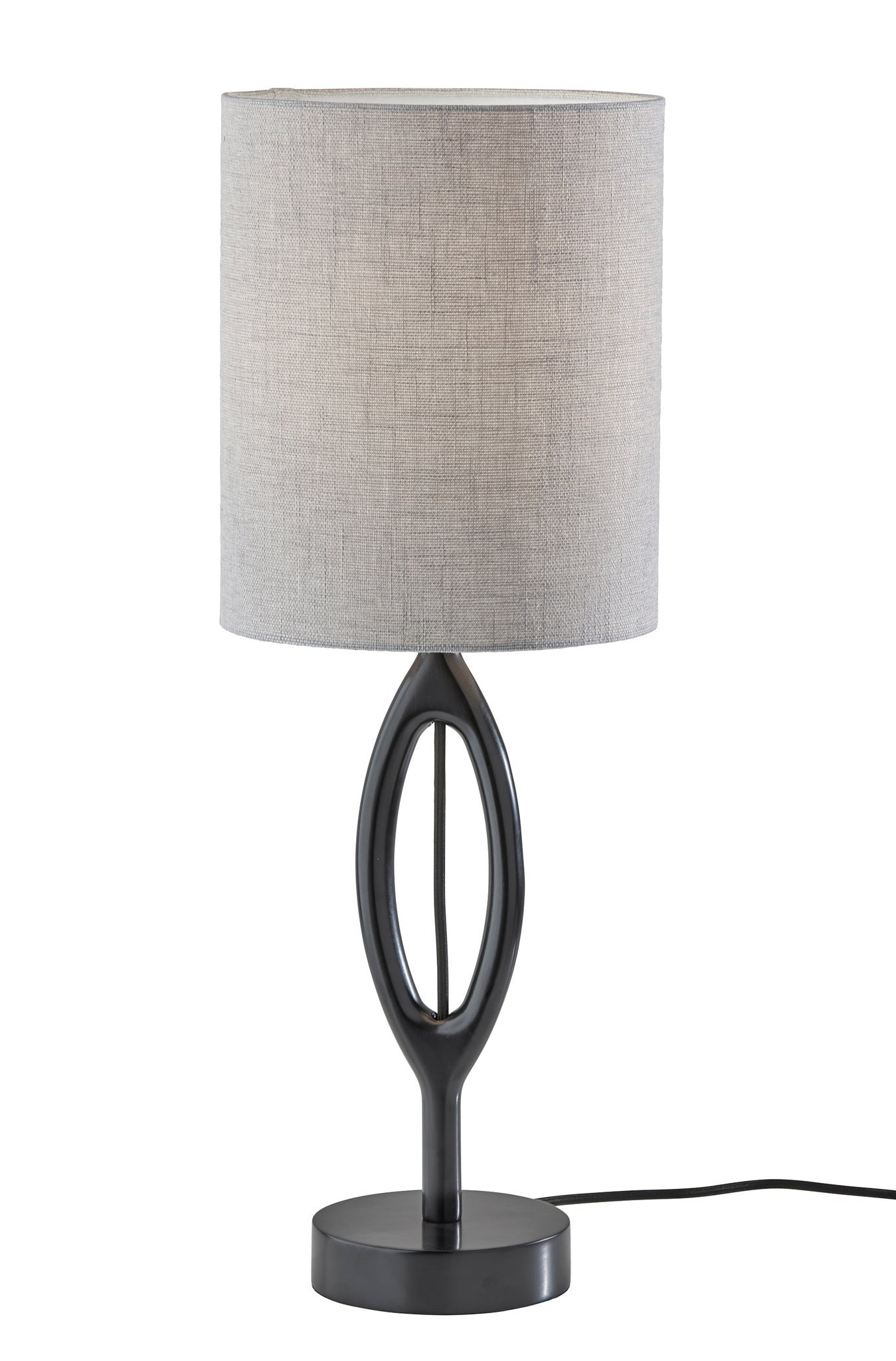 28 Black Solid Wood Round Table Lamp With Gray Drum Shade
