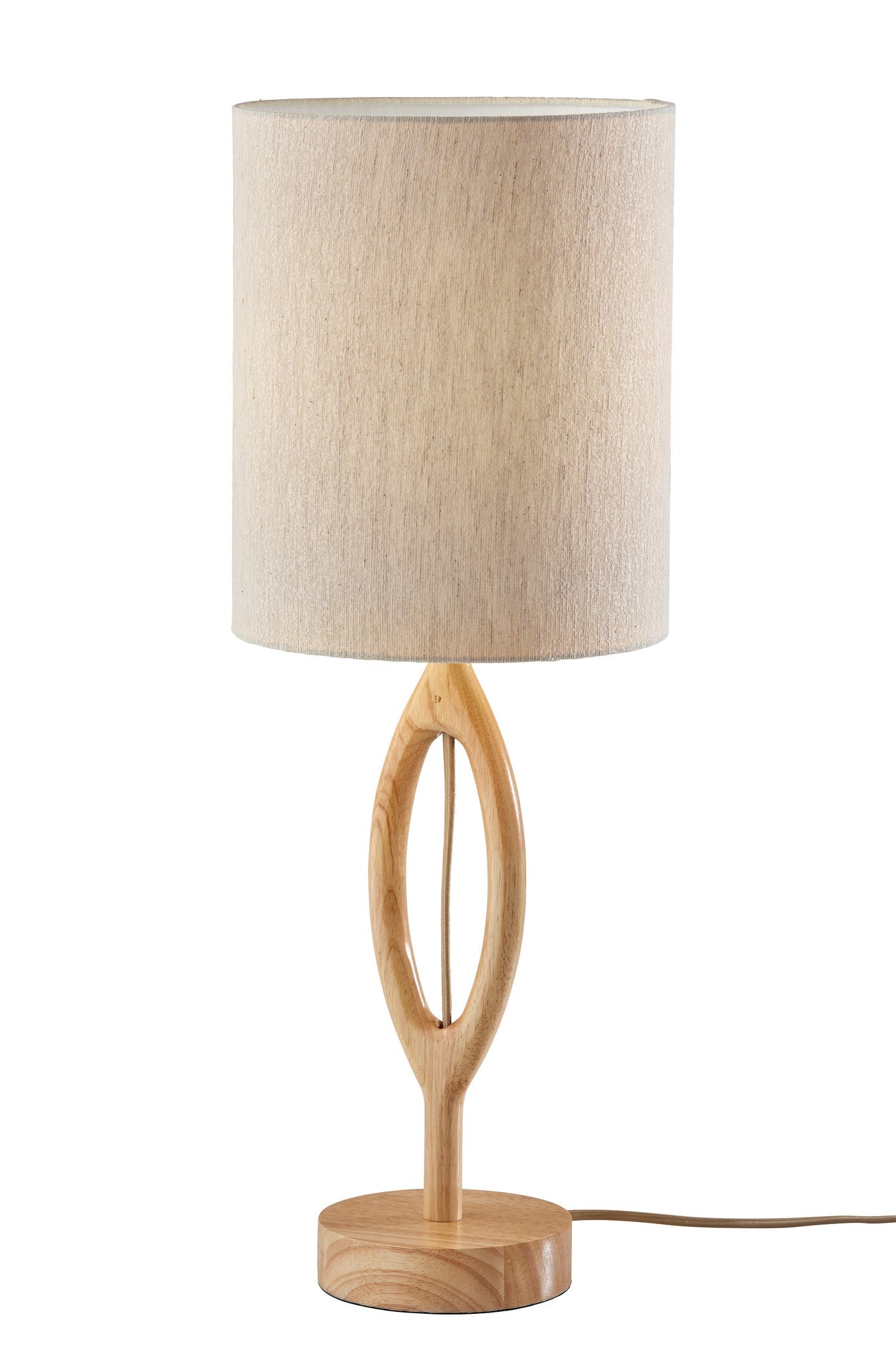 28 Natural Solid Wood Round Table Lamp With Beige Drum Shade