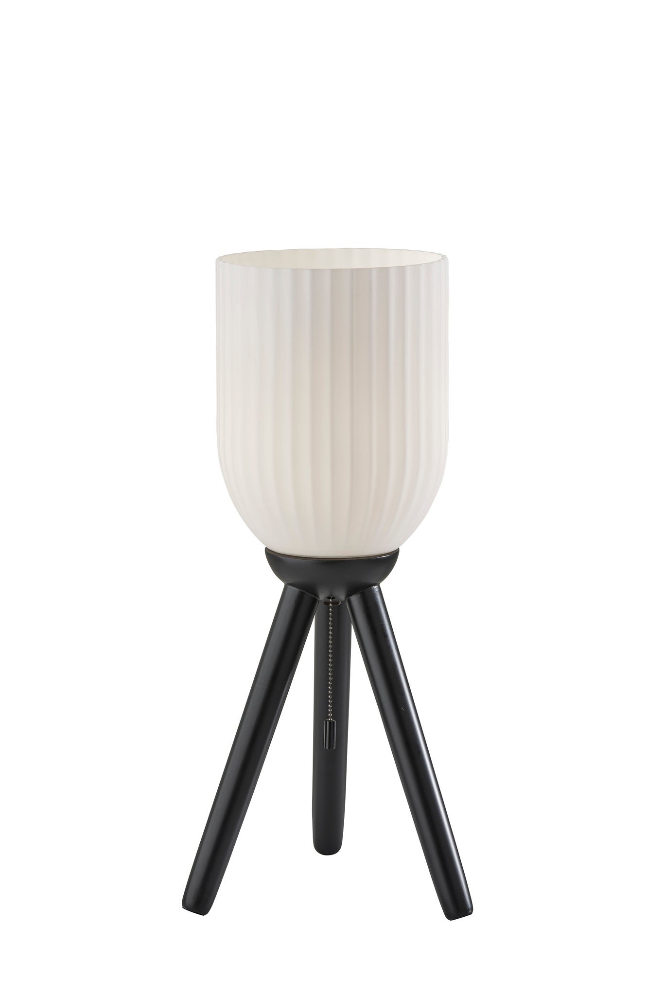 23'' Black Solid Wood Tripod Table Lamp With White Ribbed Glass Shade