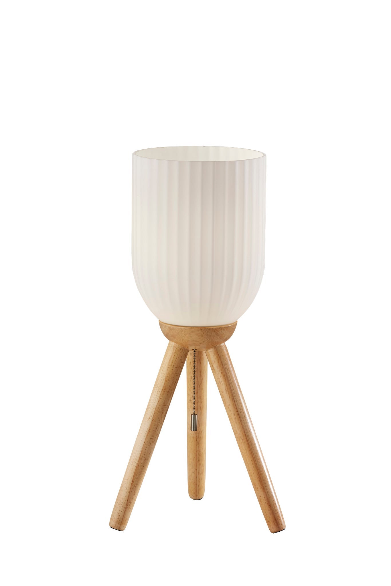 23'' Natural Solid Wood Tripod Table Lamp With White Ribbed Glass Shade