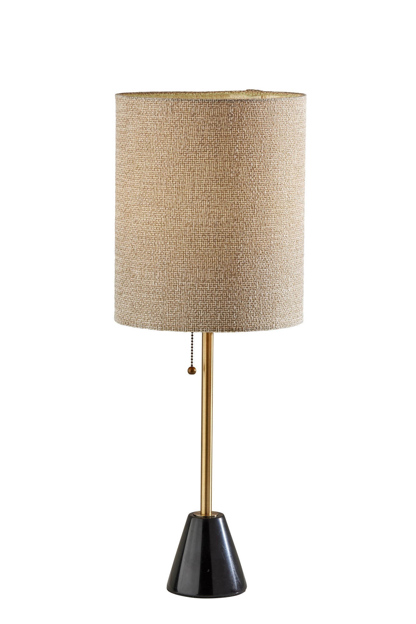 28'' Black And Gold Marble And Metal Table Lamp With Beige Drum Shade