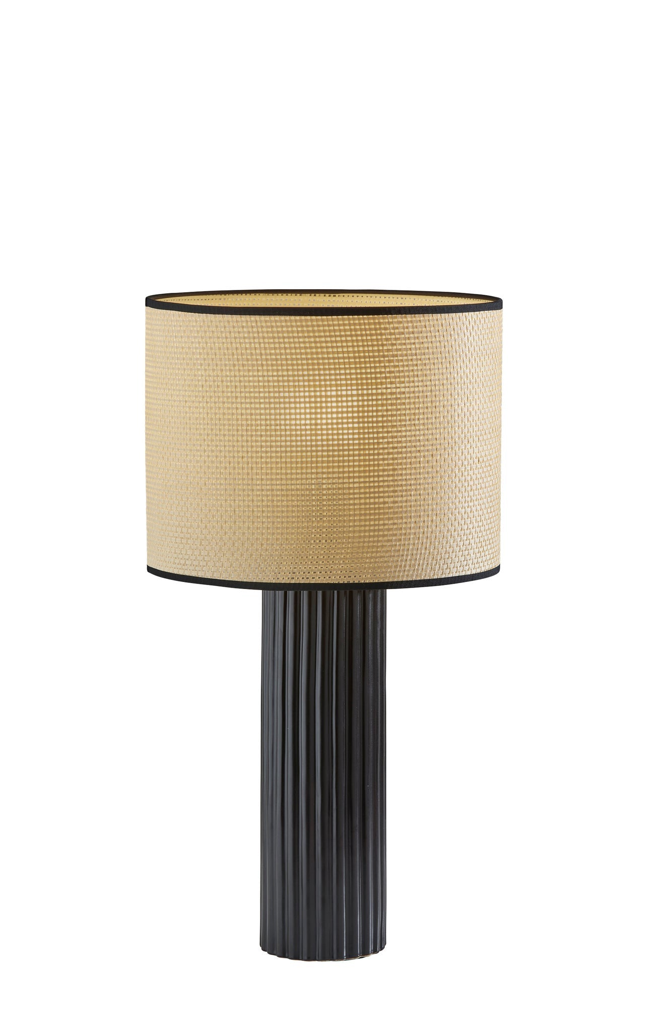 24'' Black Ceramic Cylinder Table Lamp With Beige Drum Shade