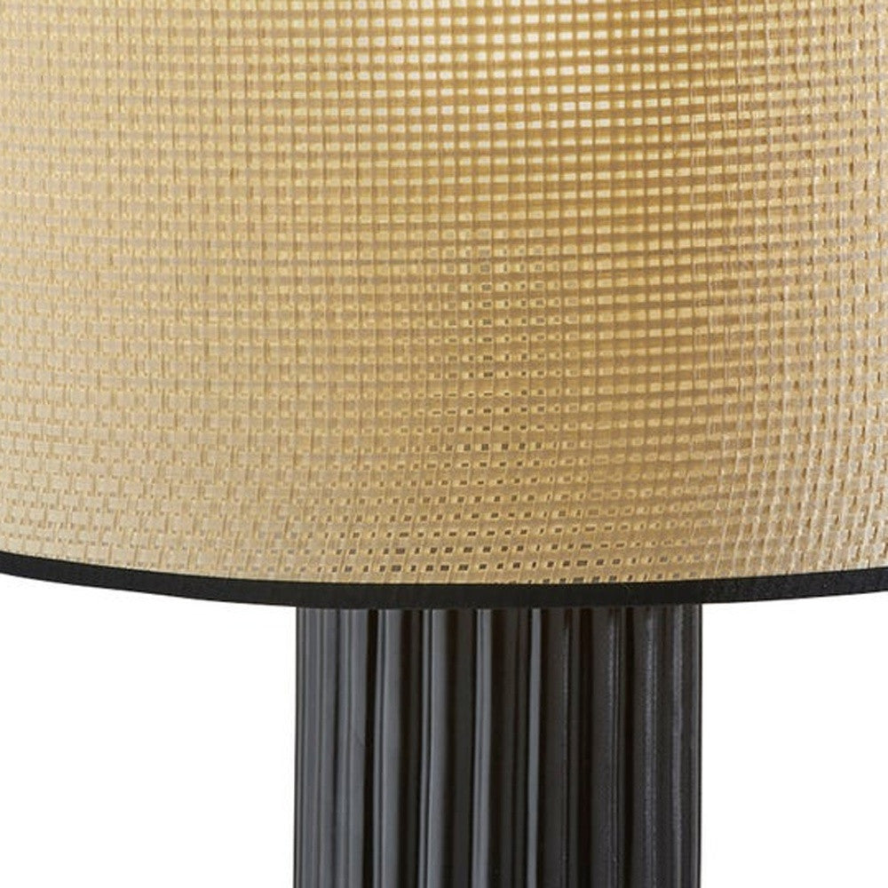 24'' Black Ceramic Cylinder Table Lamp With Beige Drum Shade