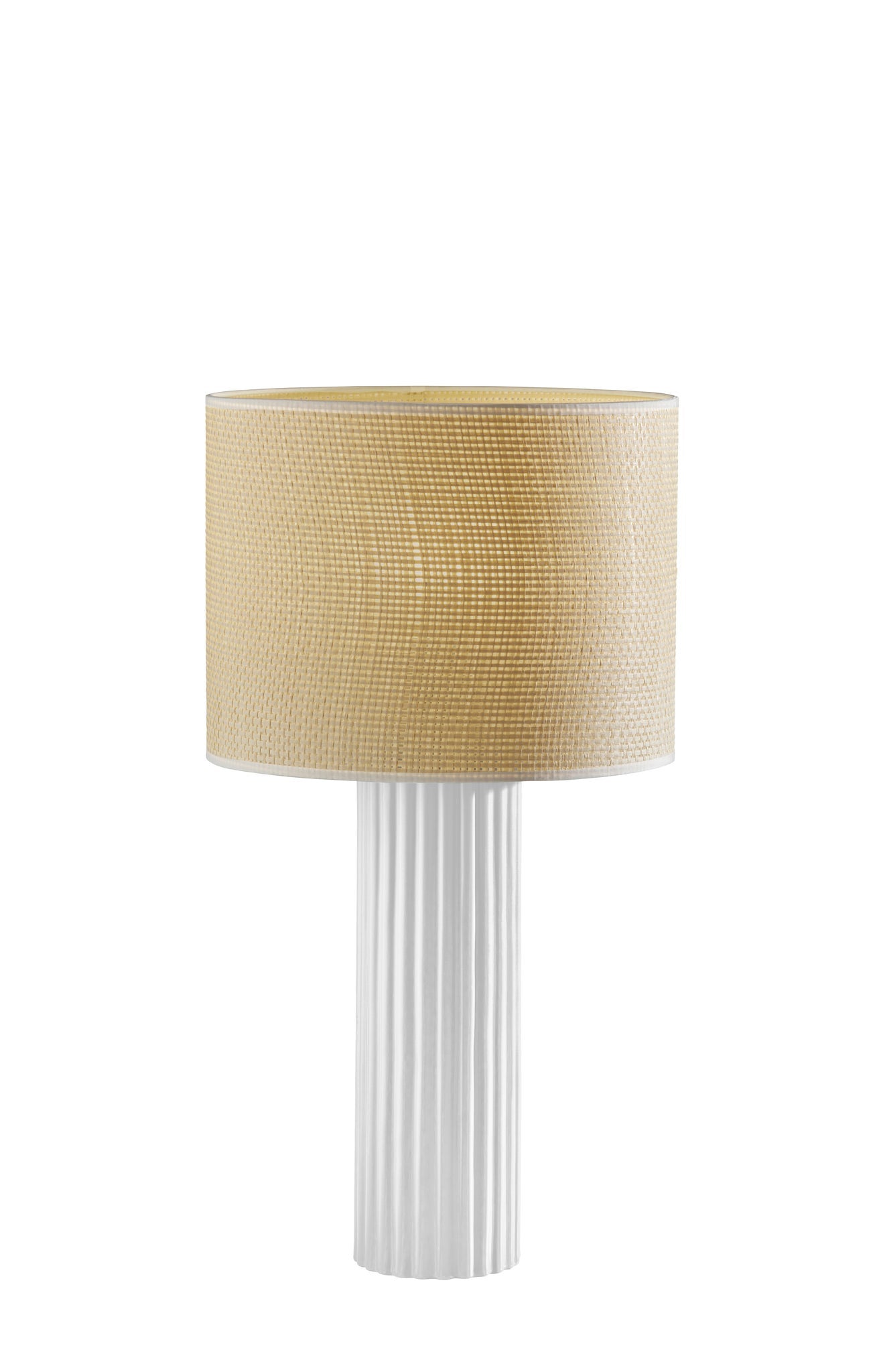 24'' White Ceramic Cylinder Table Lamp With Beige Drum Shade