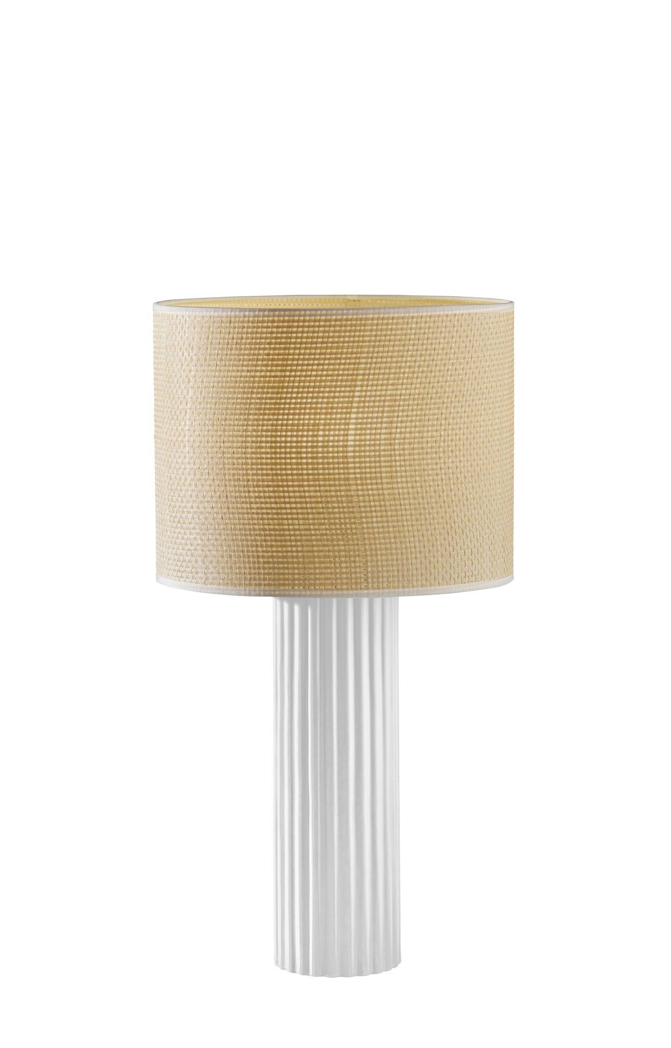 24'' White Ceramic Cylinder Table Lamp With Beige Drum Shade