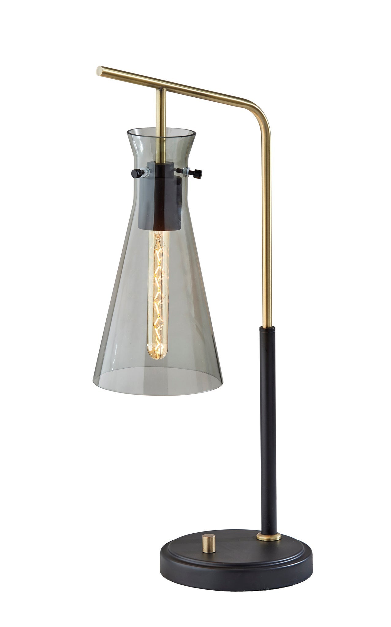 24'' Black And Gold Metal Desk Lamp With Light Gray Cone Shade