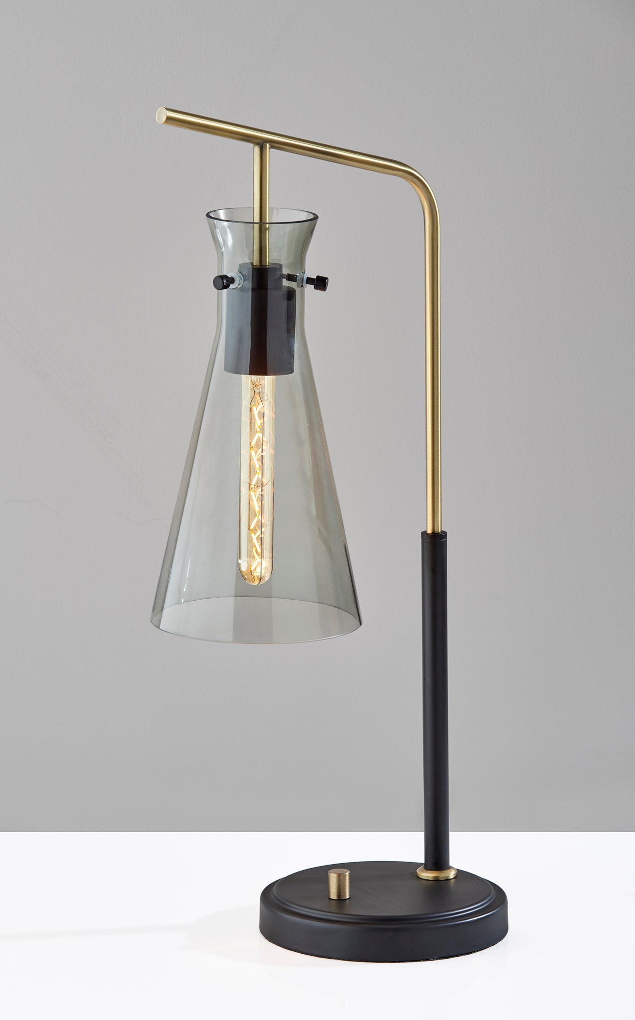 24'' Black And Gold Metal Desk Lamp With Light Gray Cone Shade