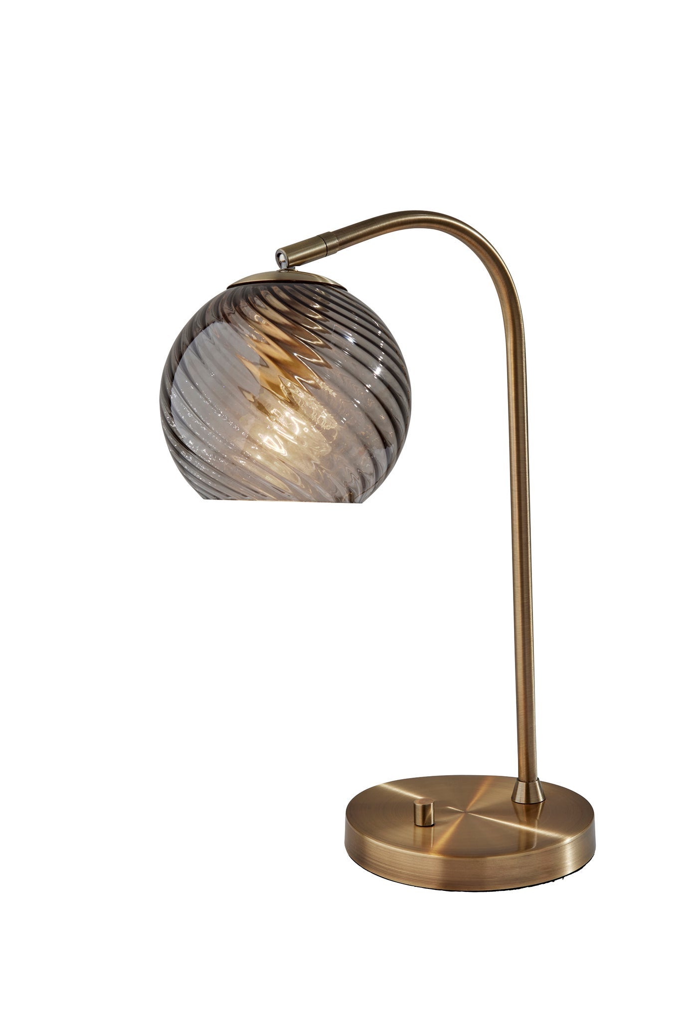 19'' Antiqued Brass Metal Desk Lamp With Light Gray Swirl Globe Shade