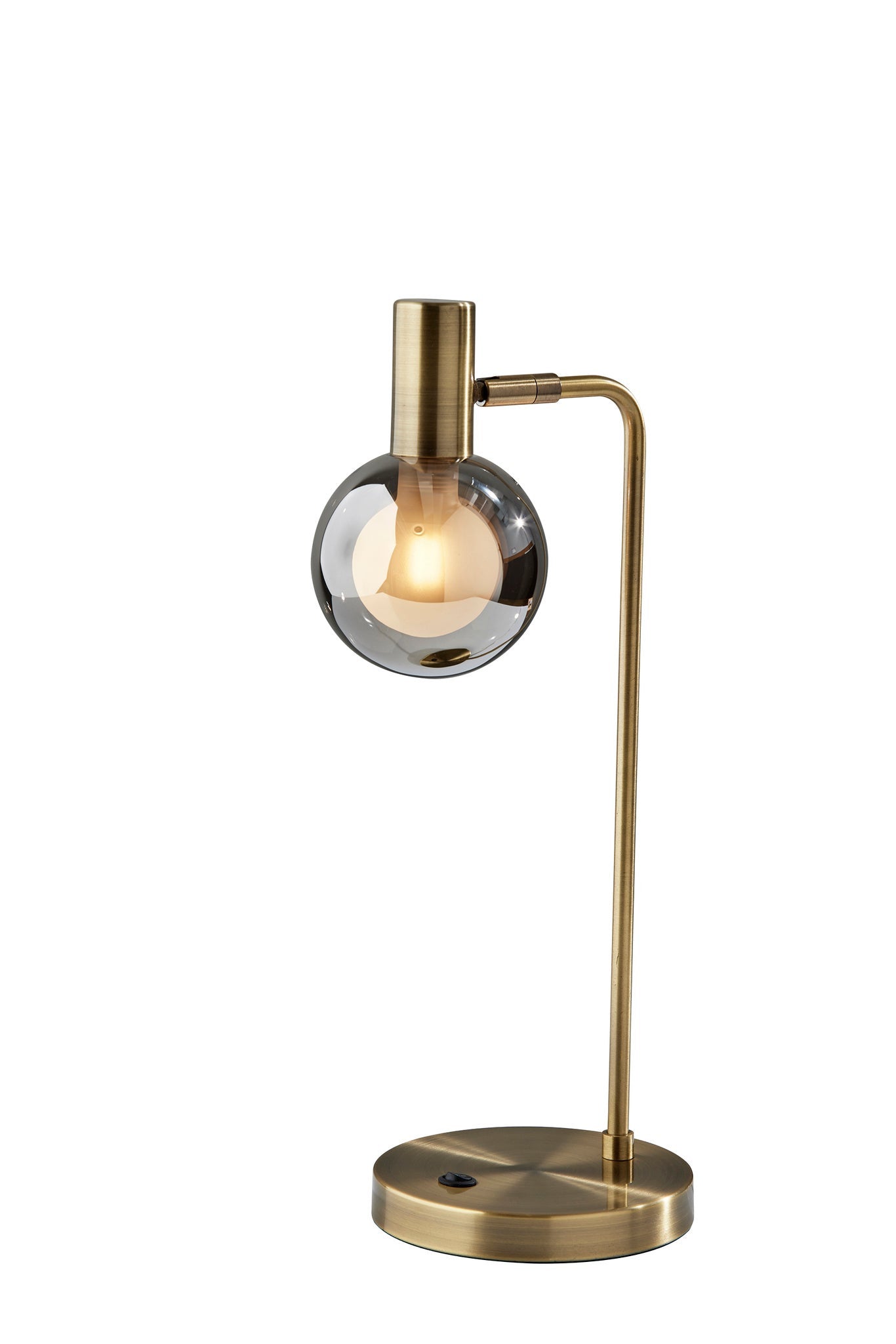18'' Antiqued Brass Metal Cylinder Desk Table Lamp With Gray Globe Shade With Starling Led Bulb