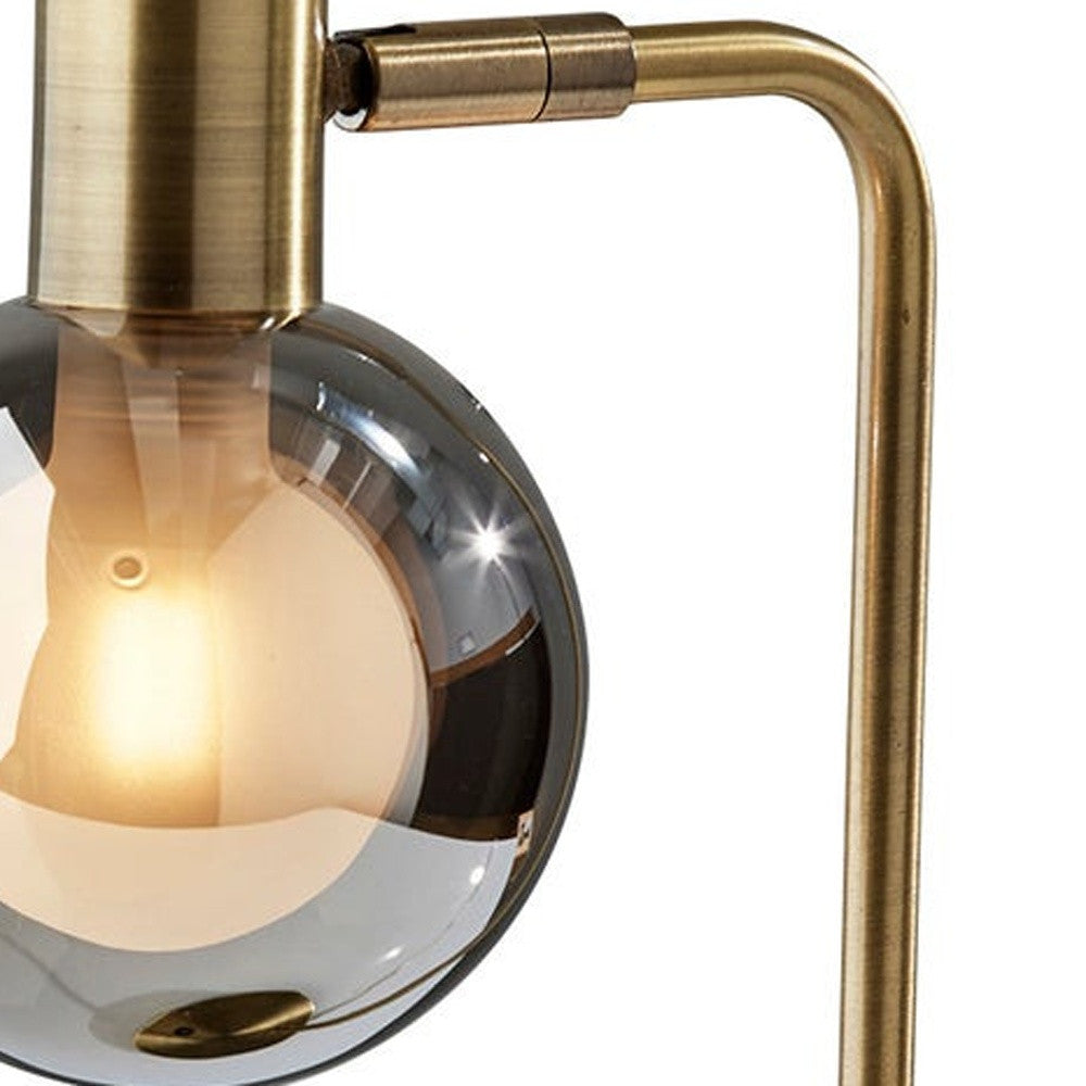 18'' Antiqued Brass Metal Cylinder Desk Table Lamp With Gray Globe Shade With Starling Led Bulb