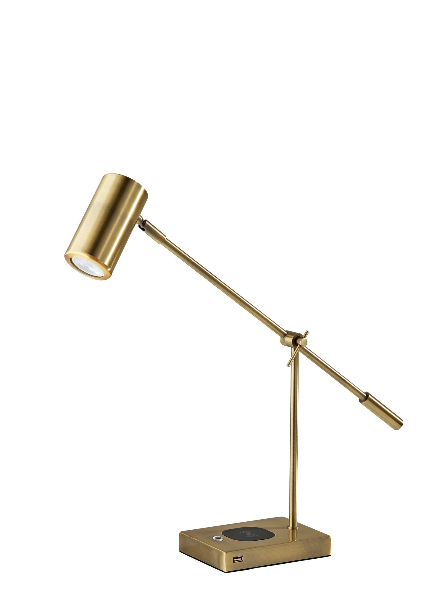 22'' Antiqued Brass Metal Novelty Desk Led Usb Table Lamp With Brass Drum Shade