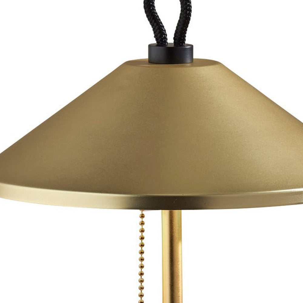 20'' Black And Gold Metal Two Light Candlestick Led Table Lamp With Brass Cone Shade
